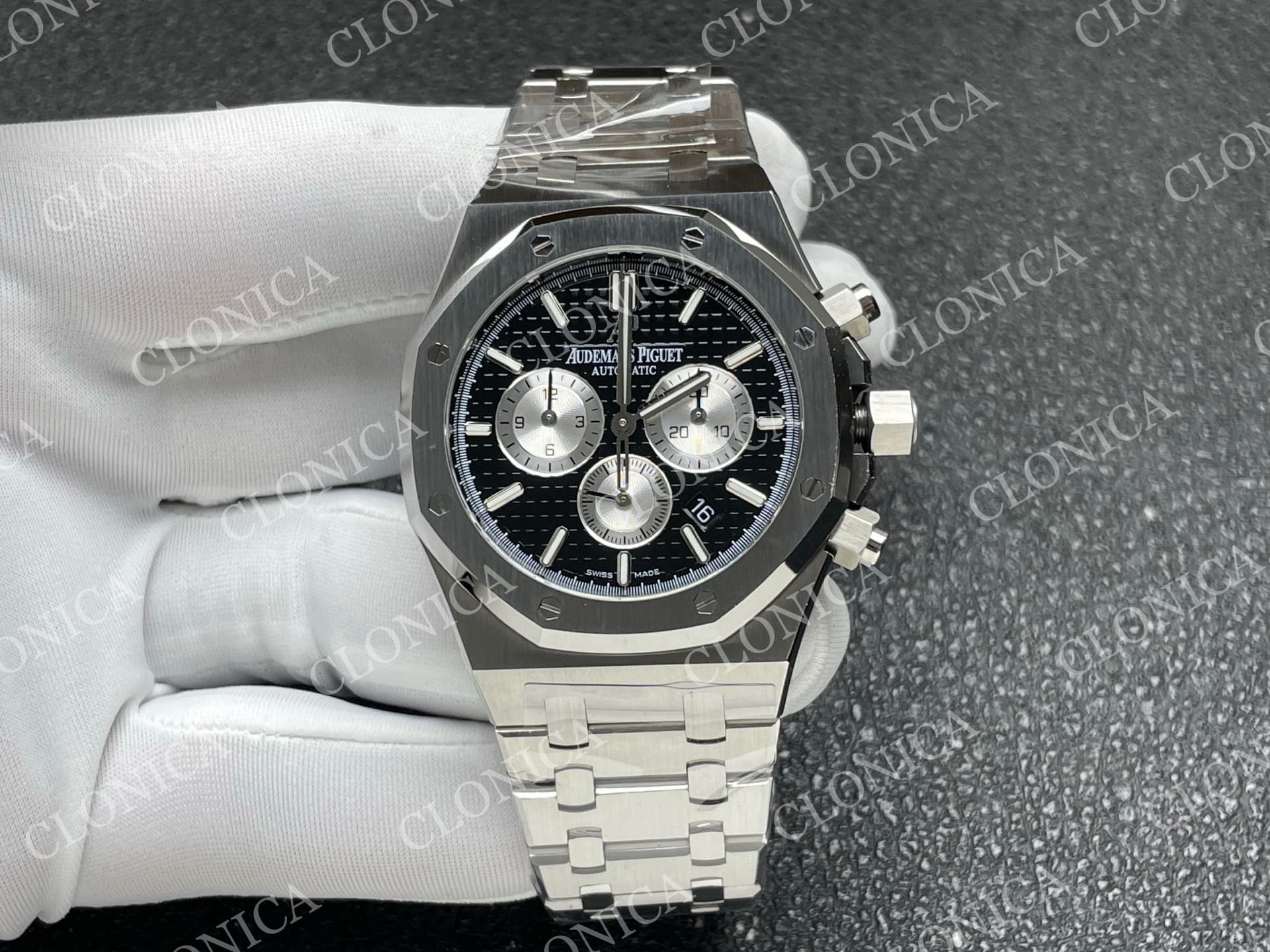 ROYAL OAK CHRONO 26331 SS BLACK DIAL SILVER SUBDIAL ON SS BRACELET A2385 — view 1
