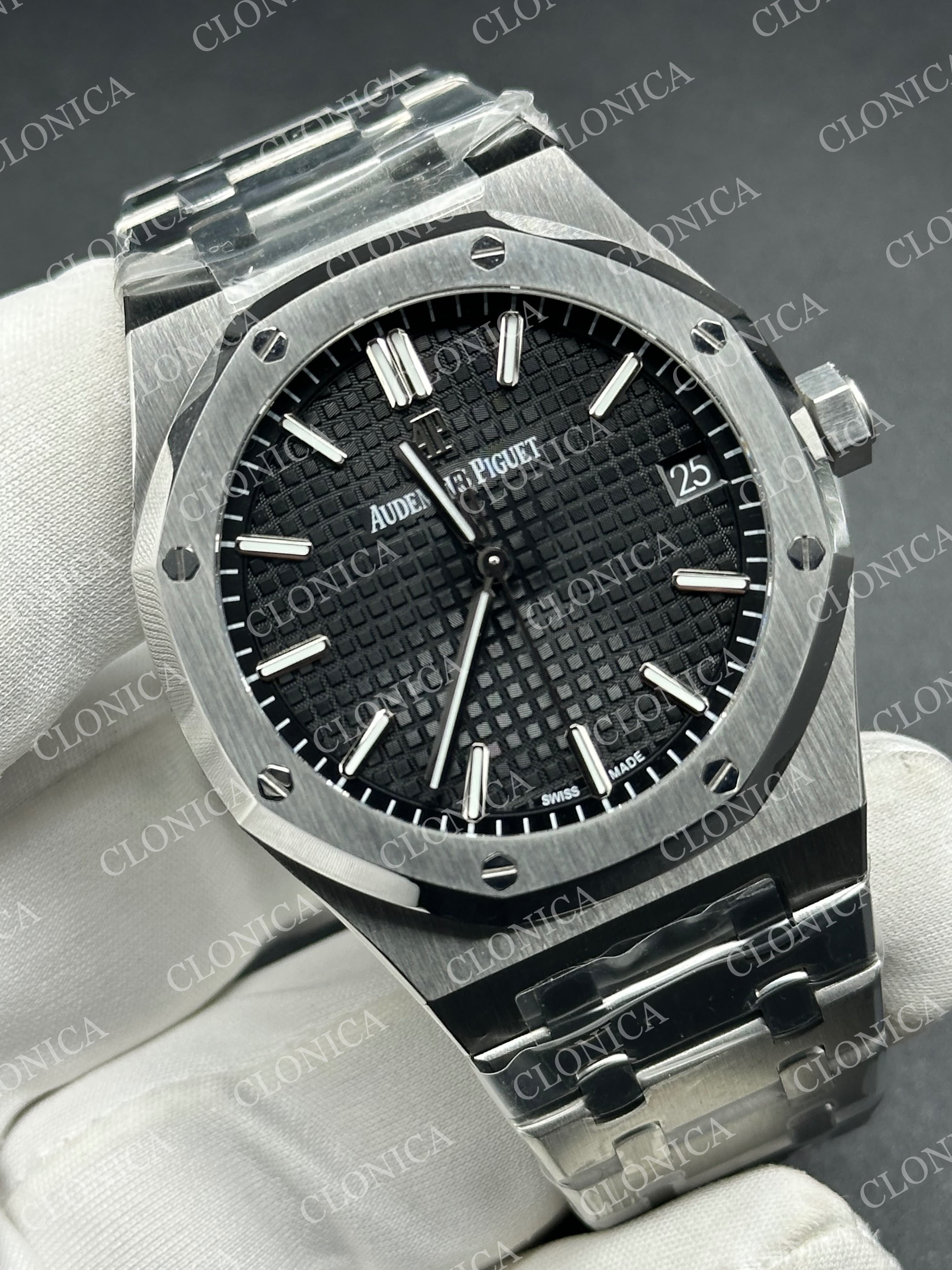 ROYAL OAK 41MM 15500 SS 1:1 BLACK TEXTURED DIAL ON SS BRACELET SUPER CLONE A4302 — view 2