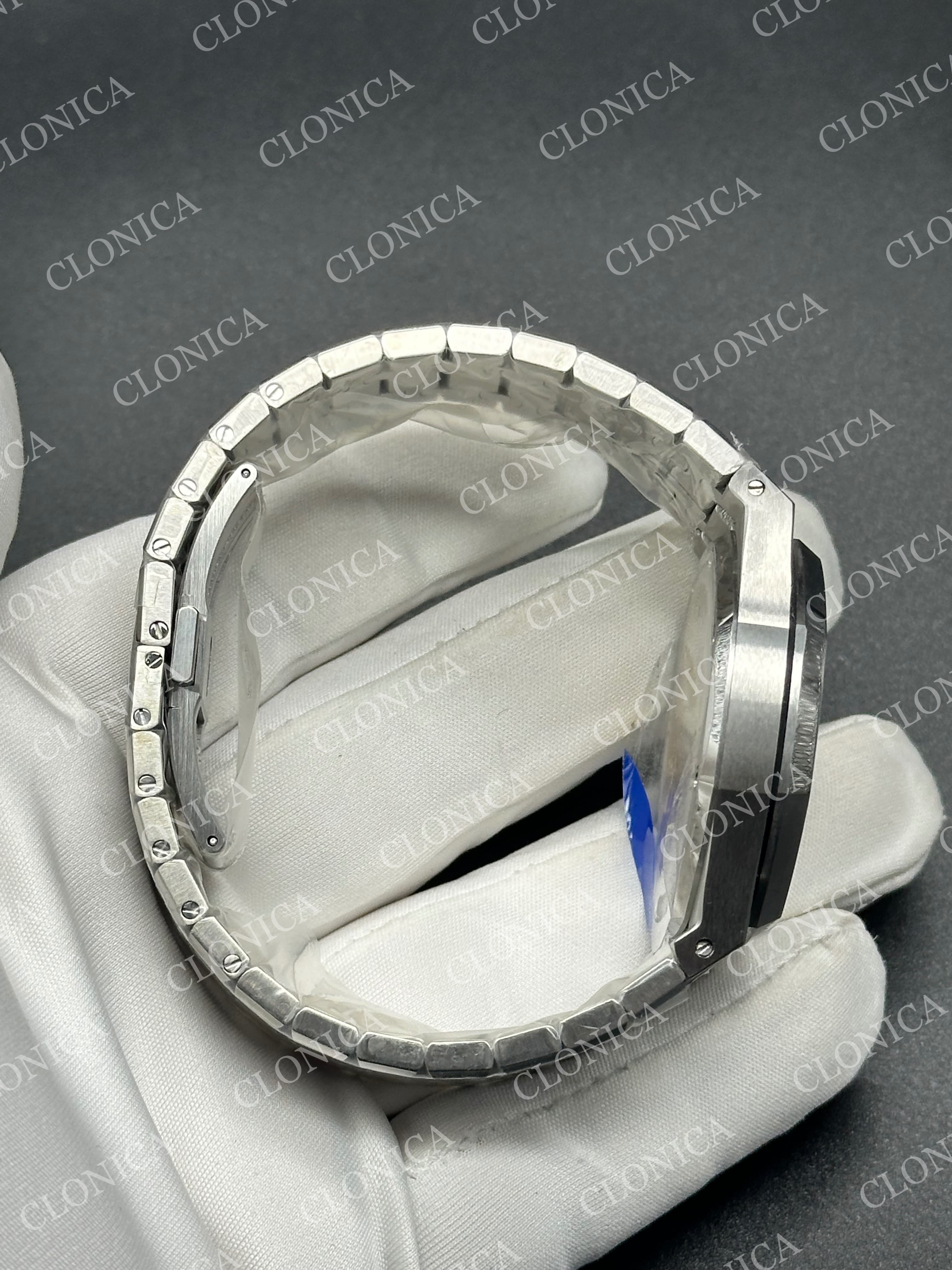 ROYAL OAK 41MM 15500 SS 1:1 BLACK TEXTURED DIAL ON SS BRACELET SUPER CLONE A4302 — view 7