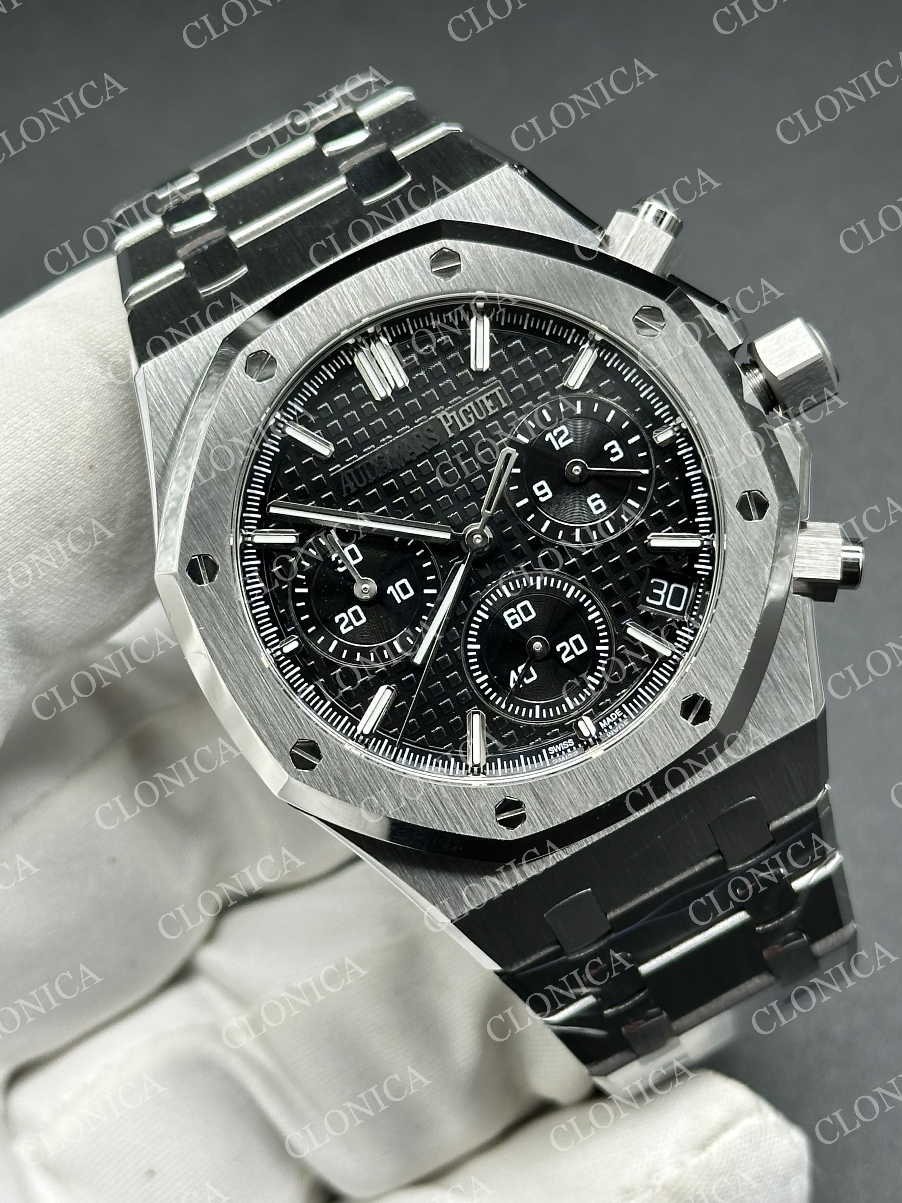 ROYAL OAK CHRONO 26240 SS BLACK DIAL ON SS BRACELET SA4401 SUPER CLONE — view 2