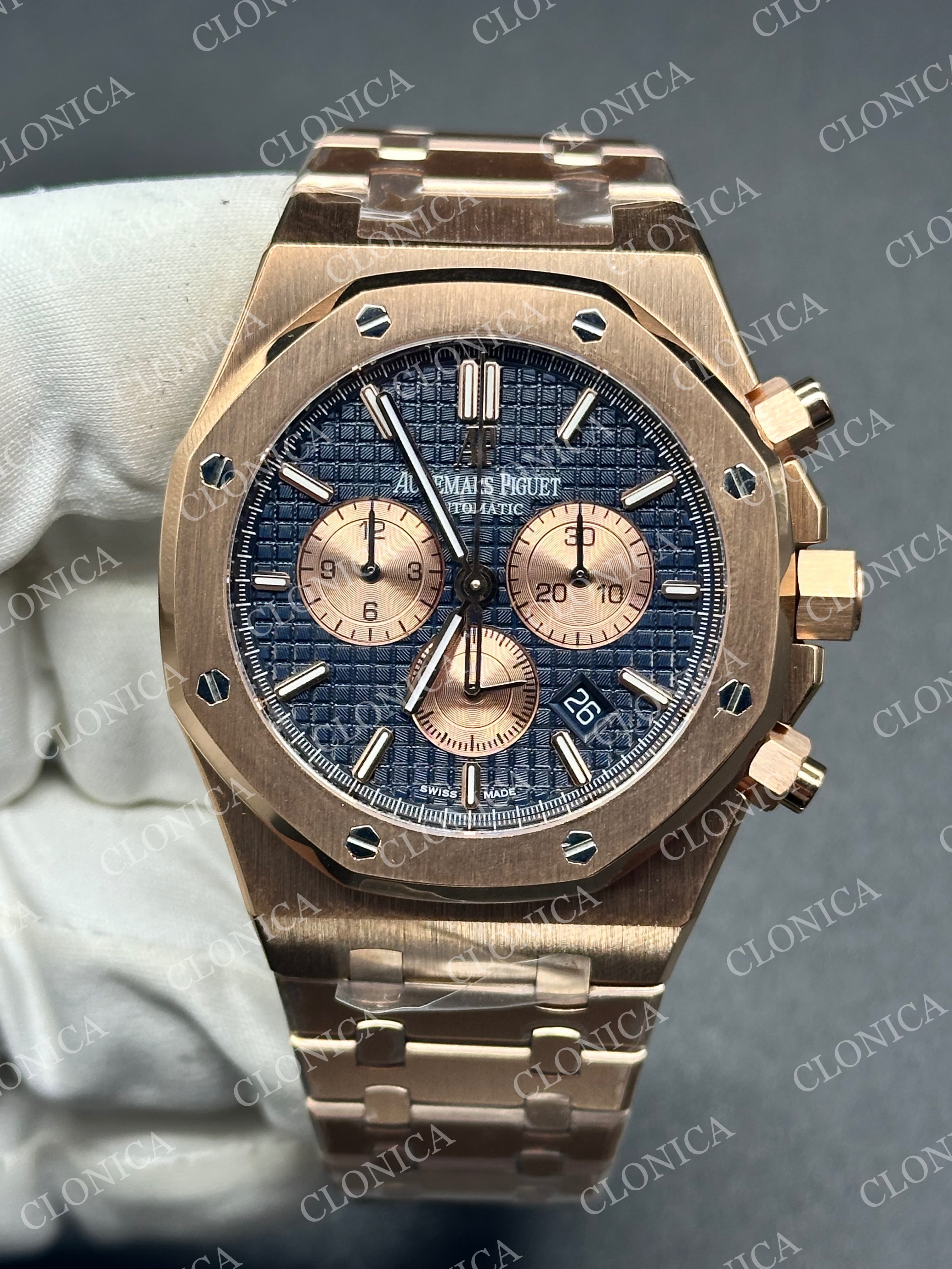 ROYAL OAK CHRONO 26331 RG BLUE DIAL ROSE SUBDIAL ON RG BRACELET A2385