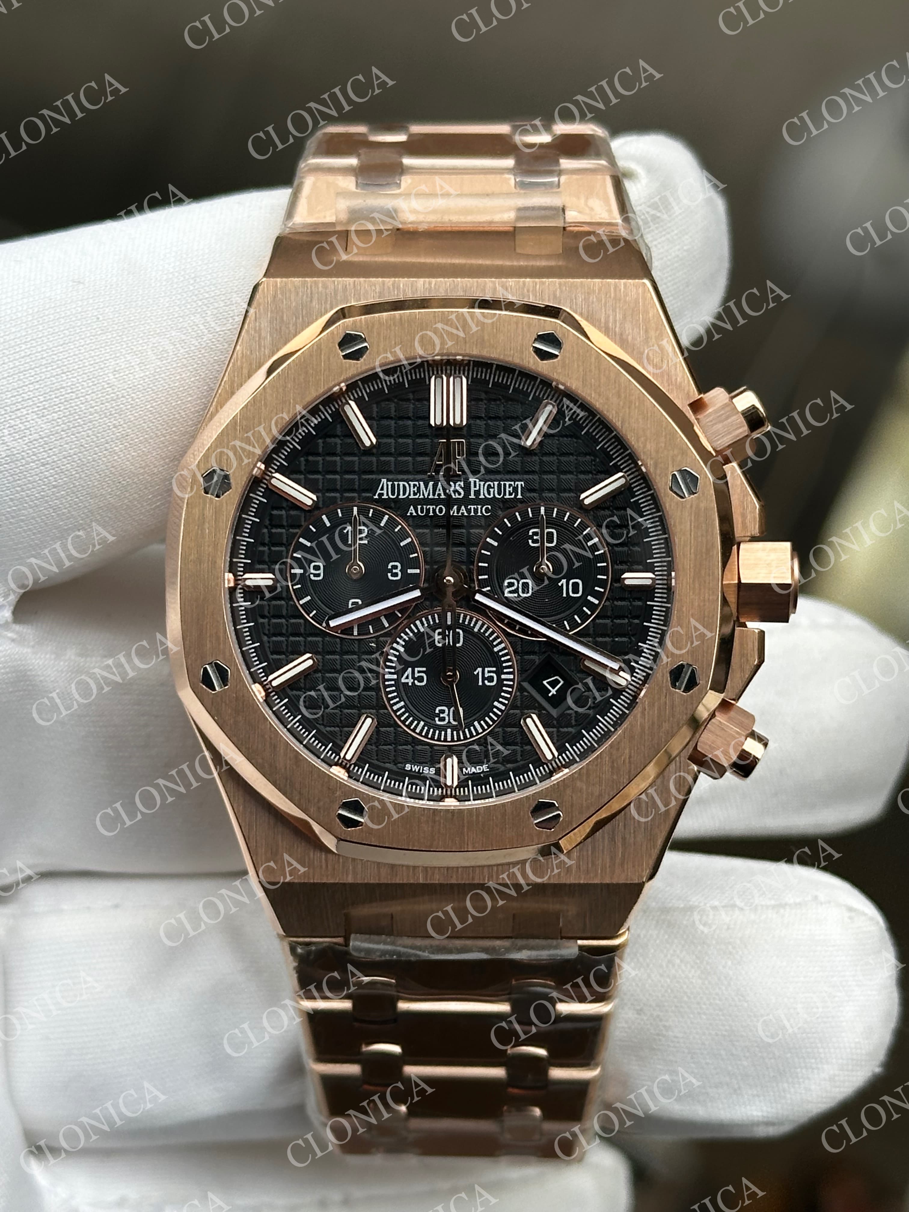 ROYAL OAK CHRONO 26331 RG BLACK DIAL BLACK SUBDIAL ON RG BRACELET A2385
