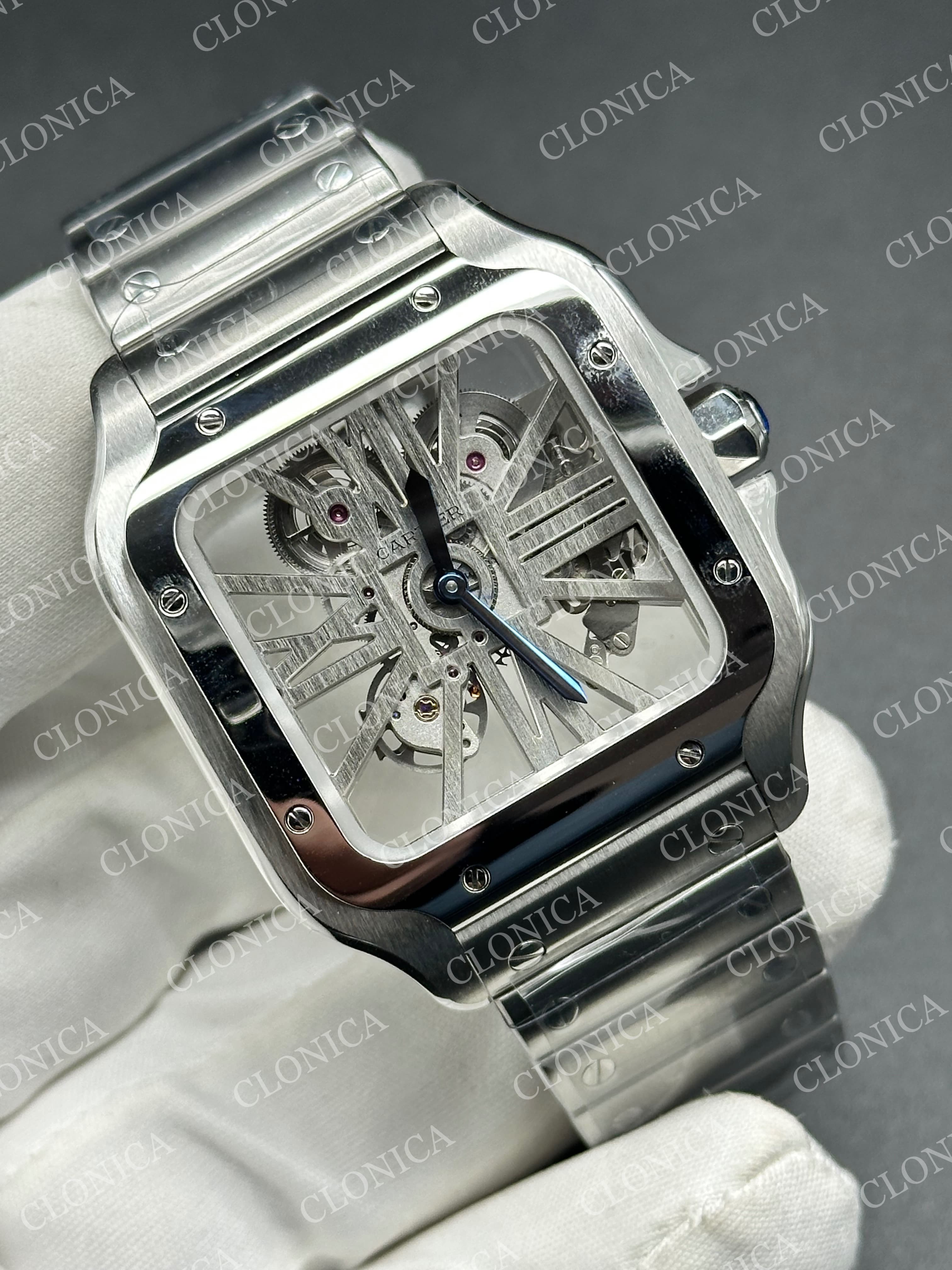SANTOS DE CARTIER SKELETON SS SKELETON DIAL ON SS SMARTLINK BRACELET SUPER CLONE 9611MC — view 2
