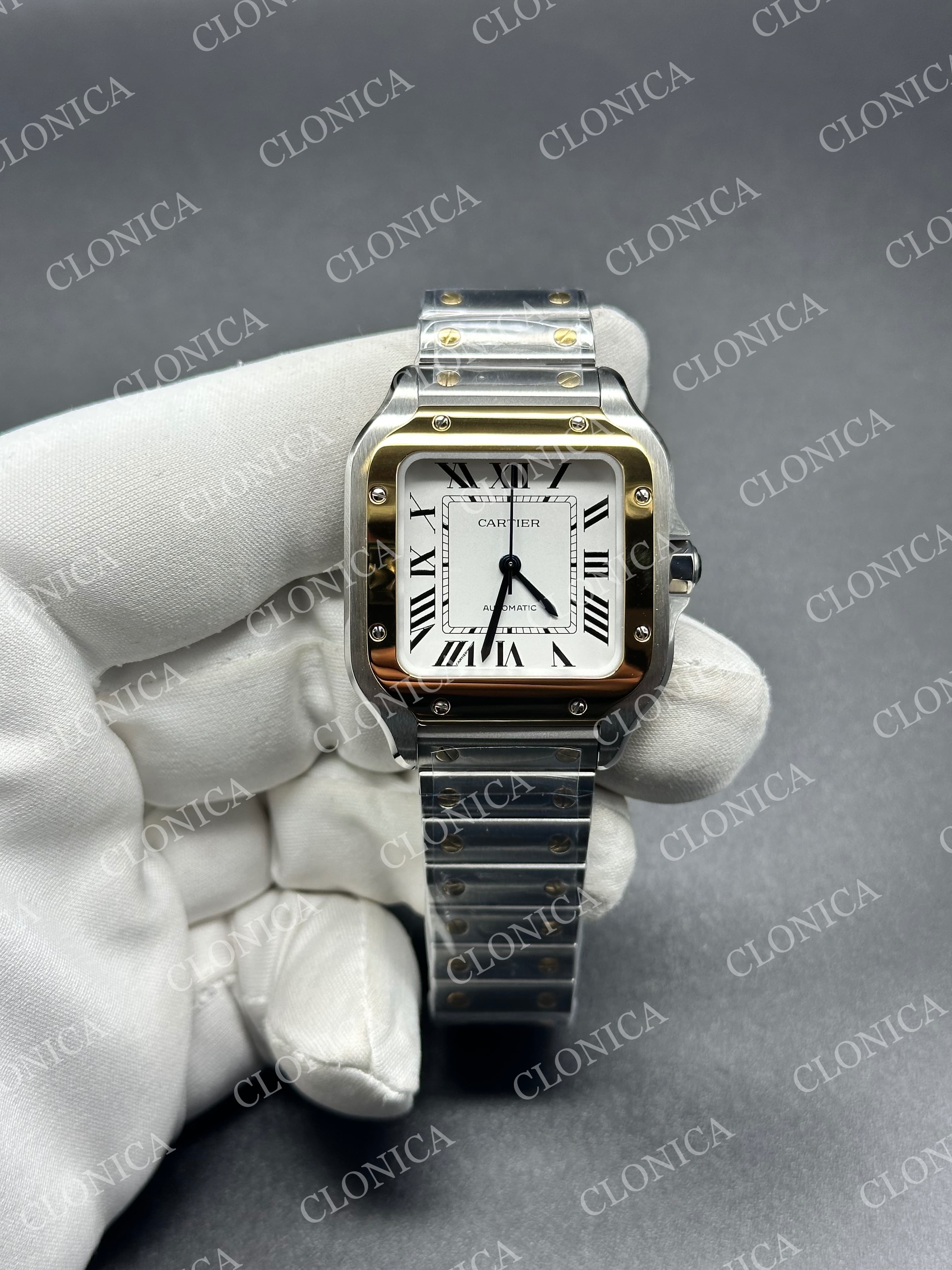 SANTOS DE CARTIER 35MM 2 TONE YG WHITE DIAL ON SS SMARTLINKS BRACELET — view 1
