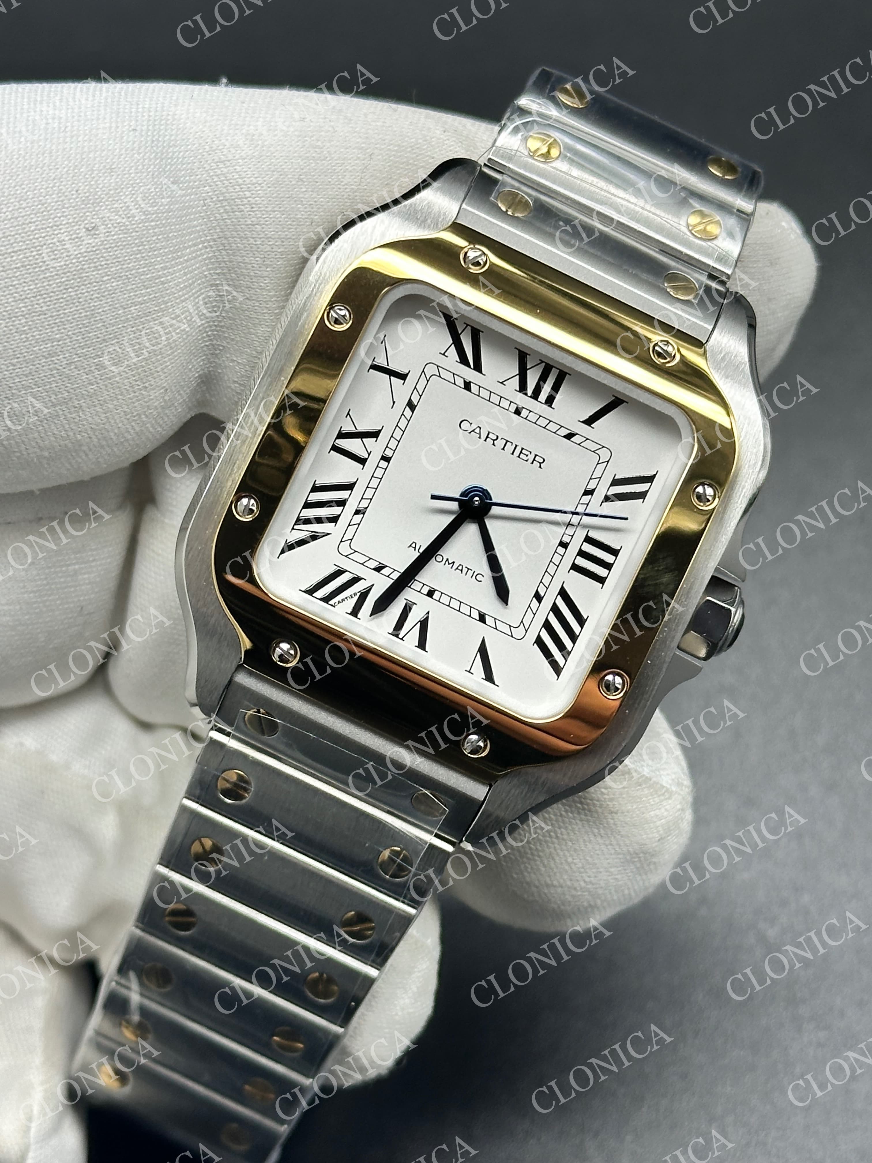 SANTOS DE CARTIER 35MM 2 TONE YG WHITE DIAL ON SS SMARTLINKS BRACELET — view 3