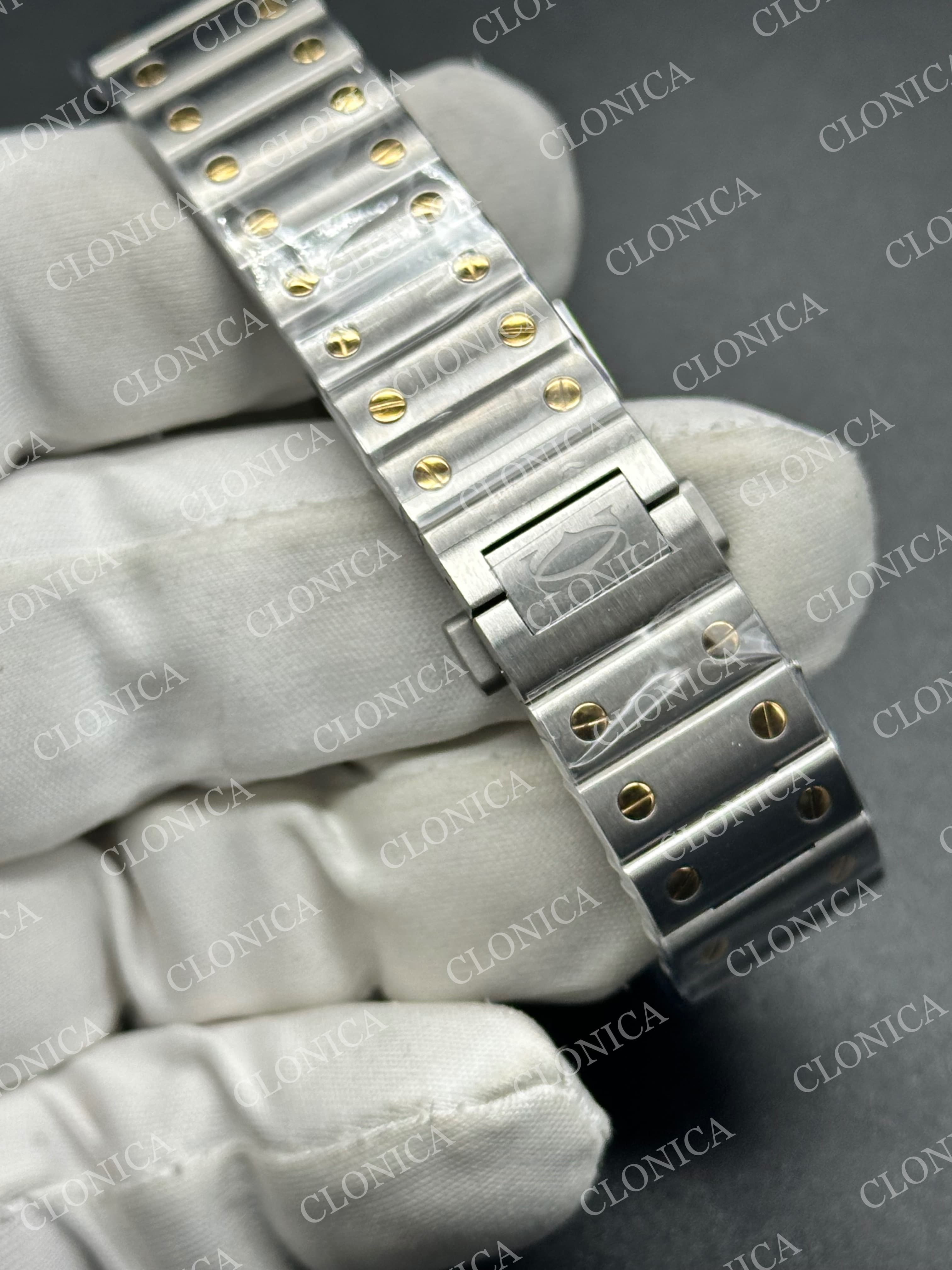 SANTOS DE CARTIER 35MM 2 TONE YG WHITE DIAL ON SS SMARTLINKS BRACELET — view 6