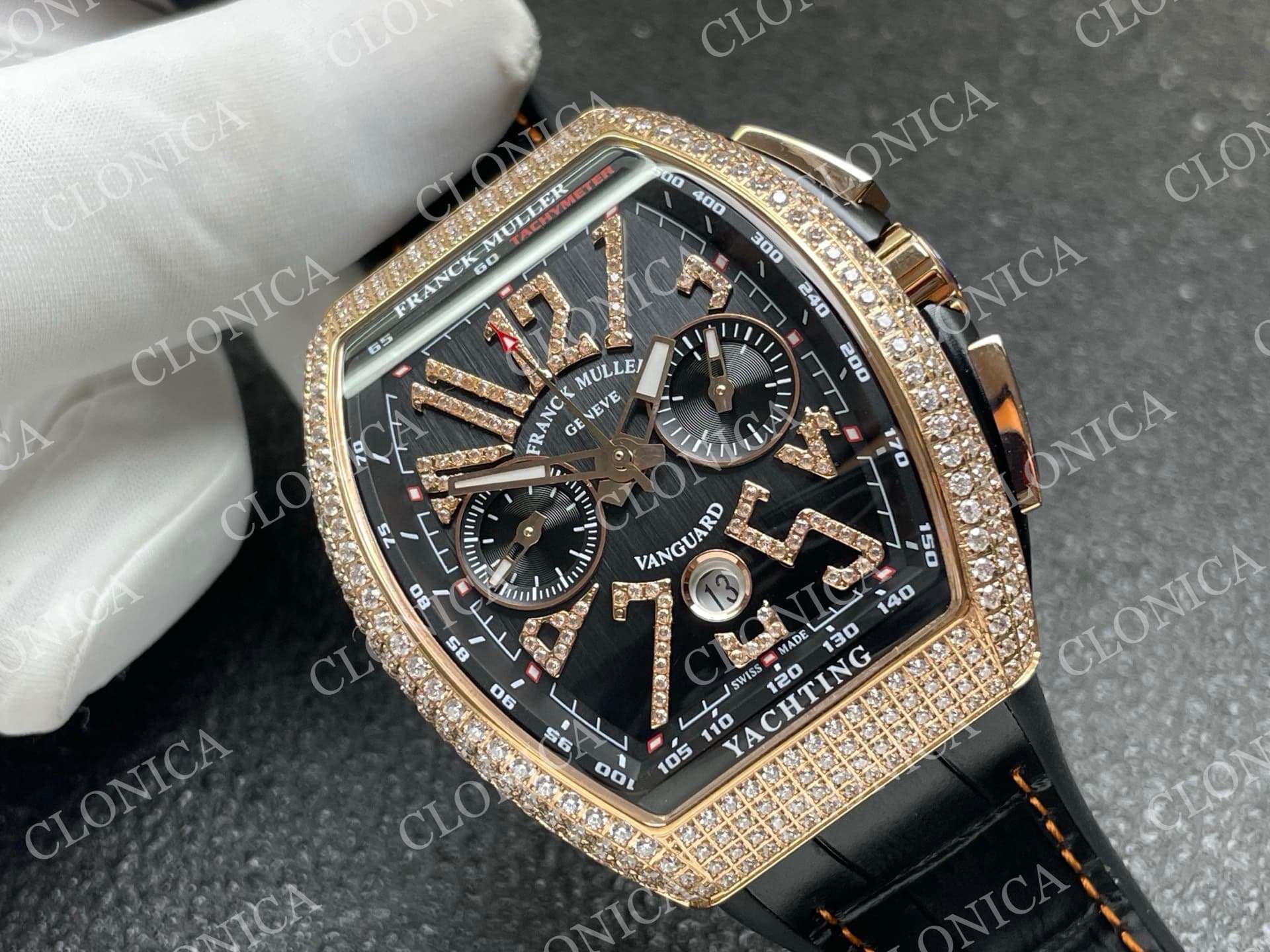 VANGUARD V45 CHRONO BRUSHED SS PAVE CRYSTALS BLACK DIAL — view 2