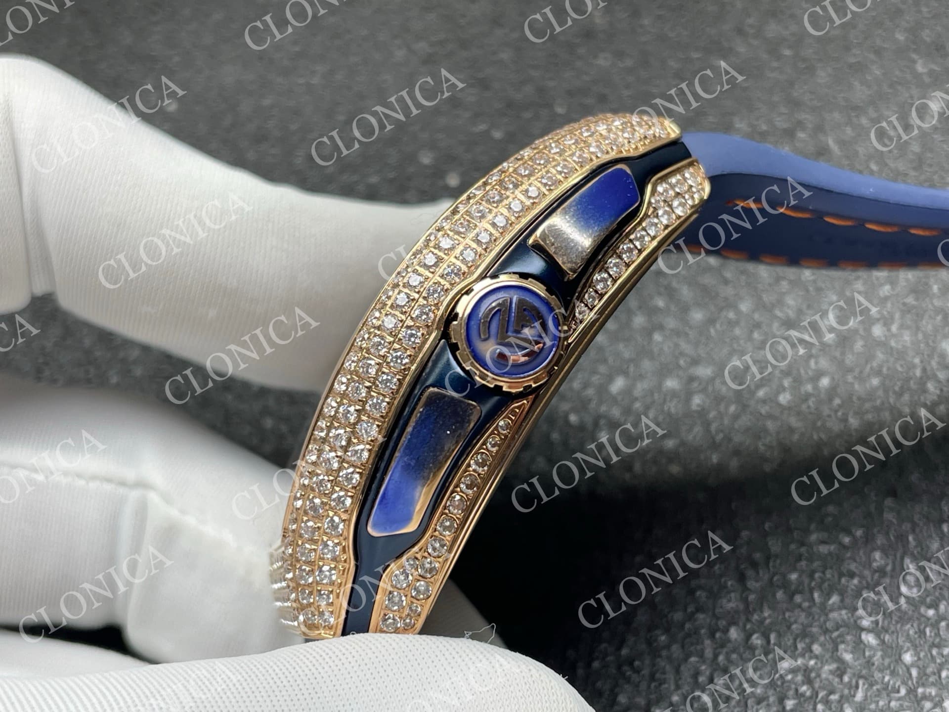 VANGUARD V45 CHRONO BRUSHED SS PAVE CRYSTALS BLUE DIAL — view 7