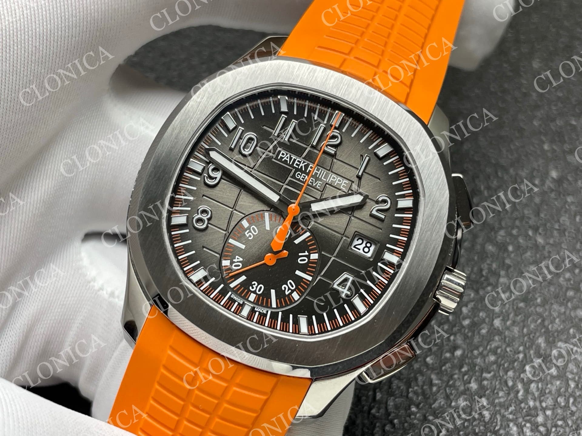 AQUANAUT 5968 SS GRAY DIAL ON ORANGE RUBBER STRAP — view 4