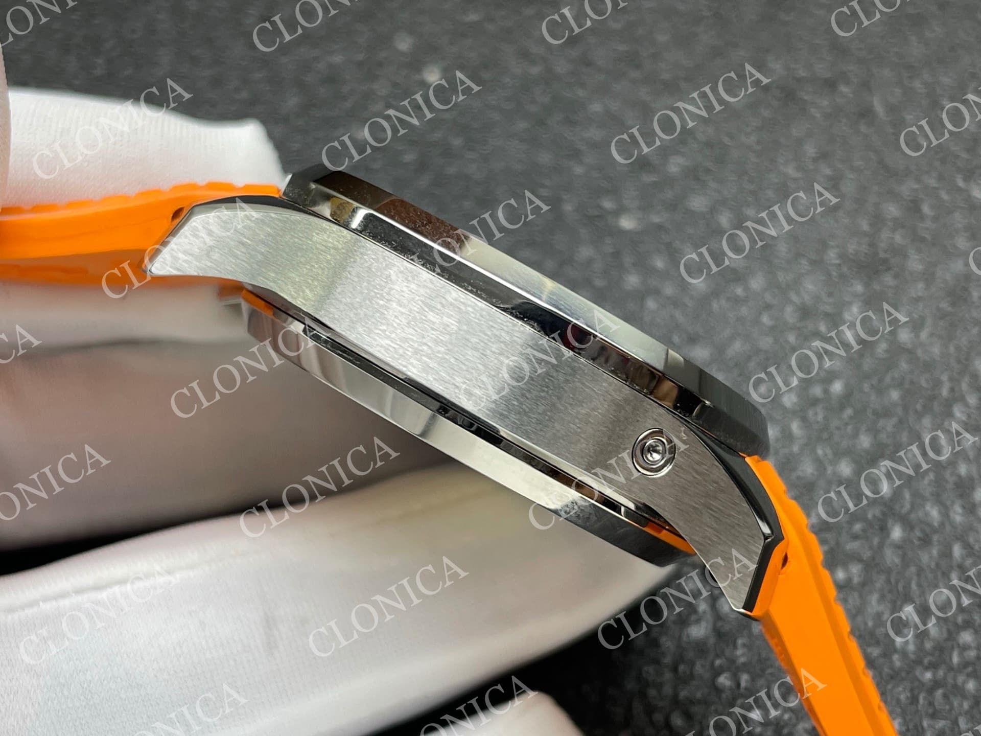 AQUANAUT 5968 SS GRAY DIAL ON ORANGE RUBBER STRAP — view 9