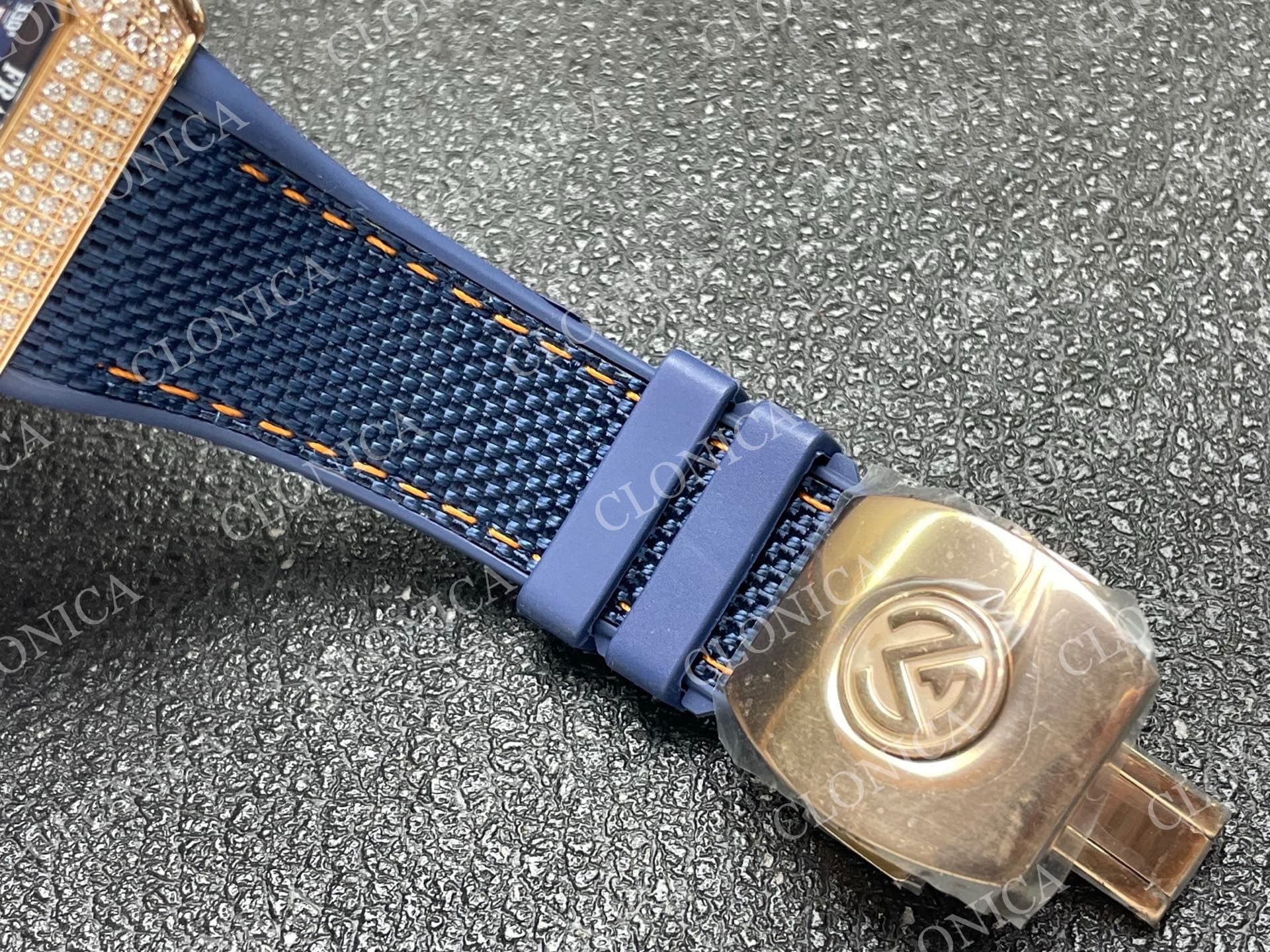 VANGUARD V45 CHRONO BRUSHED SS PAVE CRYSTALS BLUE DIAL — view 5