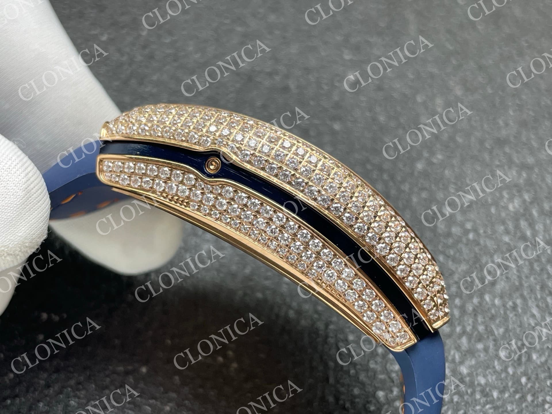 VANGUARD V45 CHRONO BRUSHED SS PAVE CRYSTALS BLUE DIAL — view 9