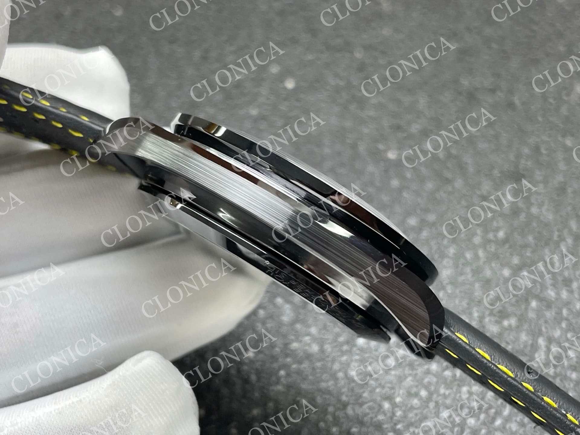 SPEEDMASTER 44MM CERAMIC BLACK SKELETON DIAL YELLOW HANDS ON BLACK LEATHER STRAP — view 9