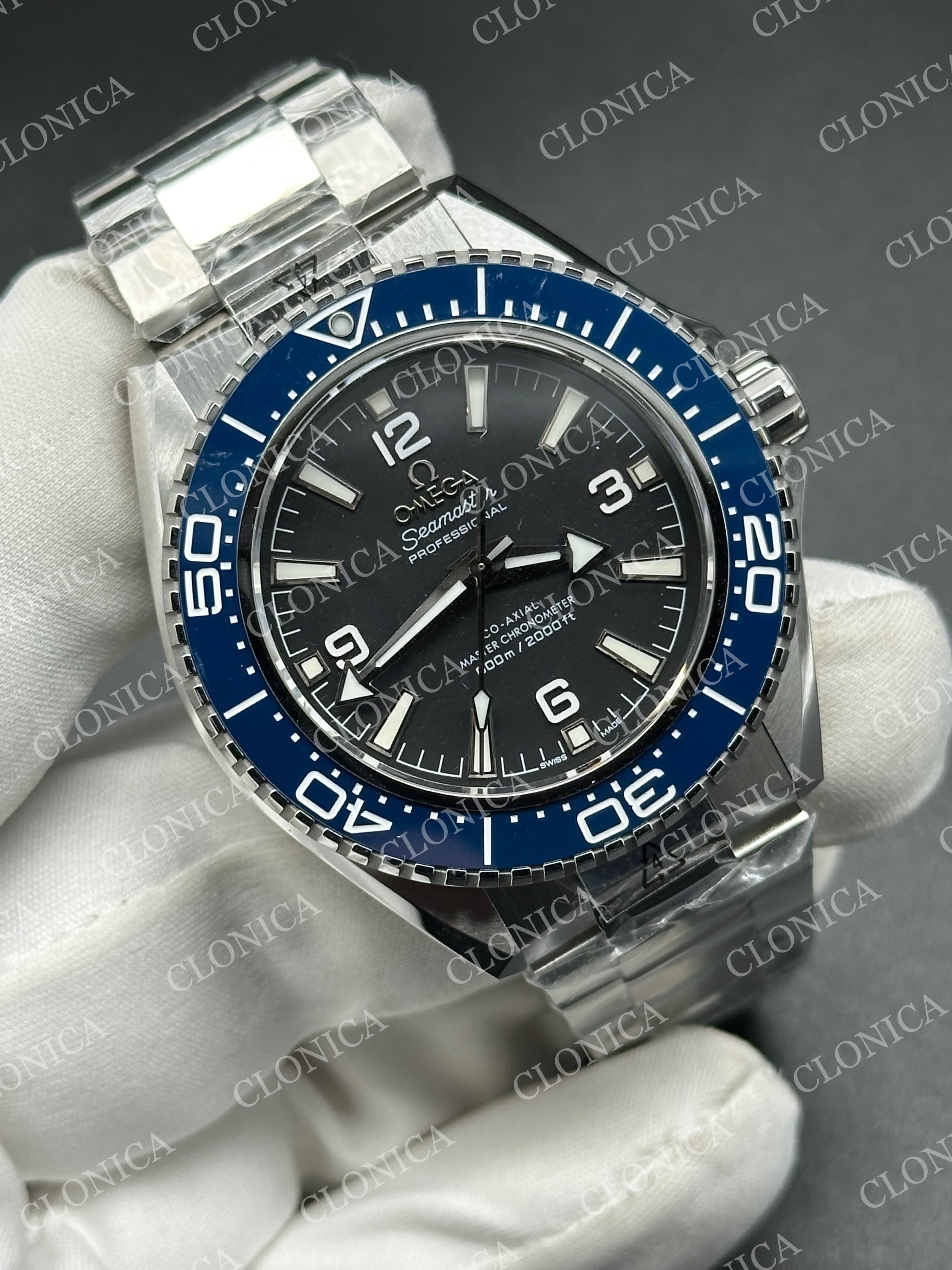 SEAMASTER 6000M PLANET OCEAN SS BLACK DIAL BLUE CERAMIC BEZEL ON STAINLESS STEEL BRACELET — view 2