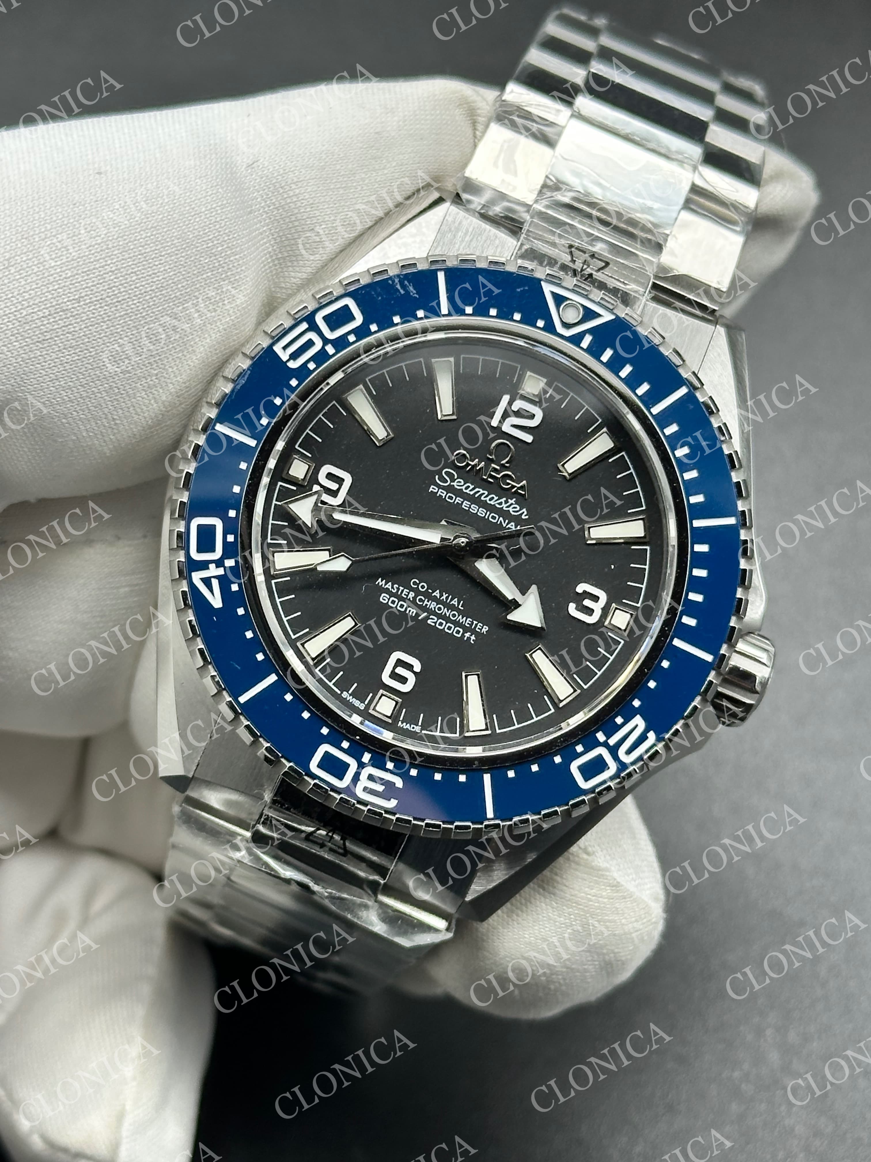 SEAMASTER 6000M PLANET OCEAN SS BLACK DIAL BLUE CERAMIC BEZEL ON STAINLESS STEEL BRACELET — view 3