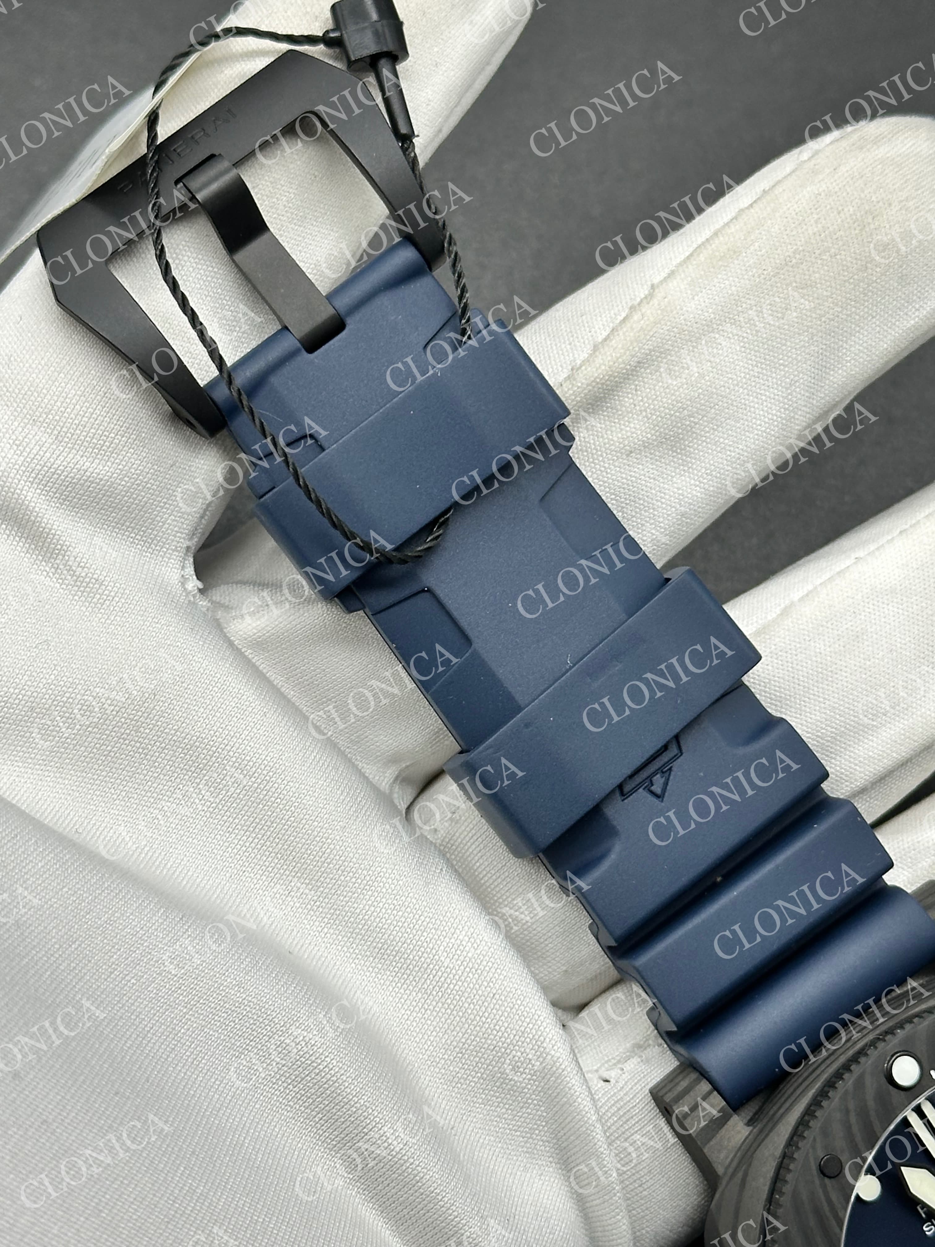 PAM1232 CARBOTECH 44MM BLUE DIAL BLUE MARKERS ON BLUE RUBBER STRAP P.9010 CLONE — view 8