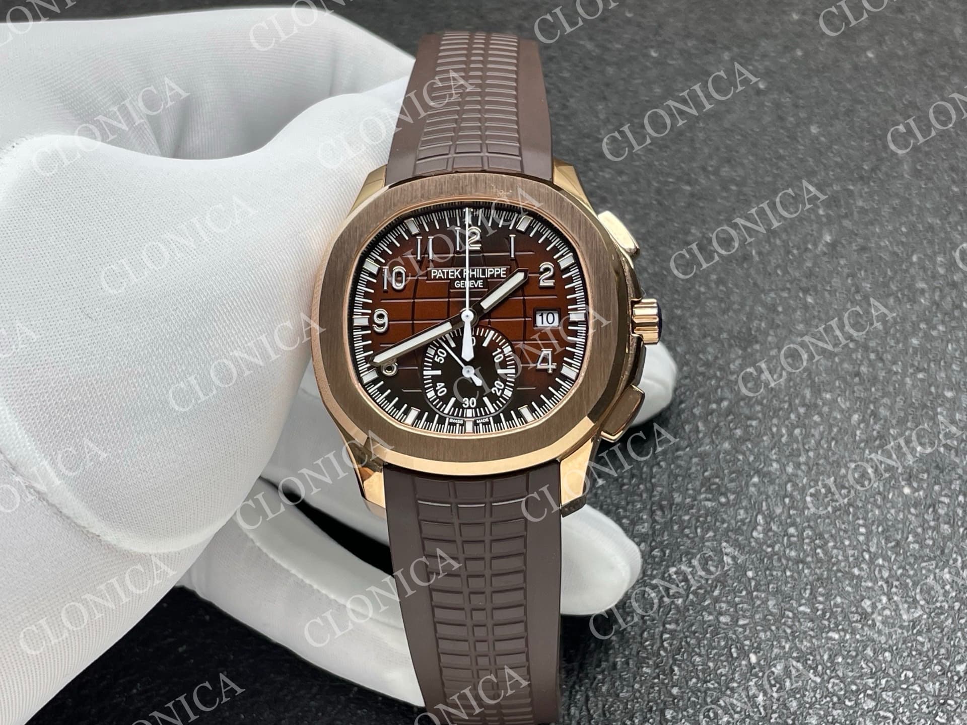 AQUANAUT 5968 RG BROWN DIAL ON BROWN RUBBER STRAP — view 1