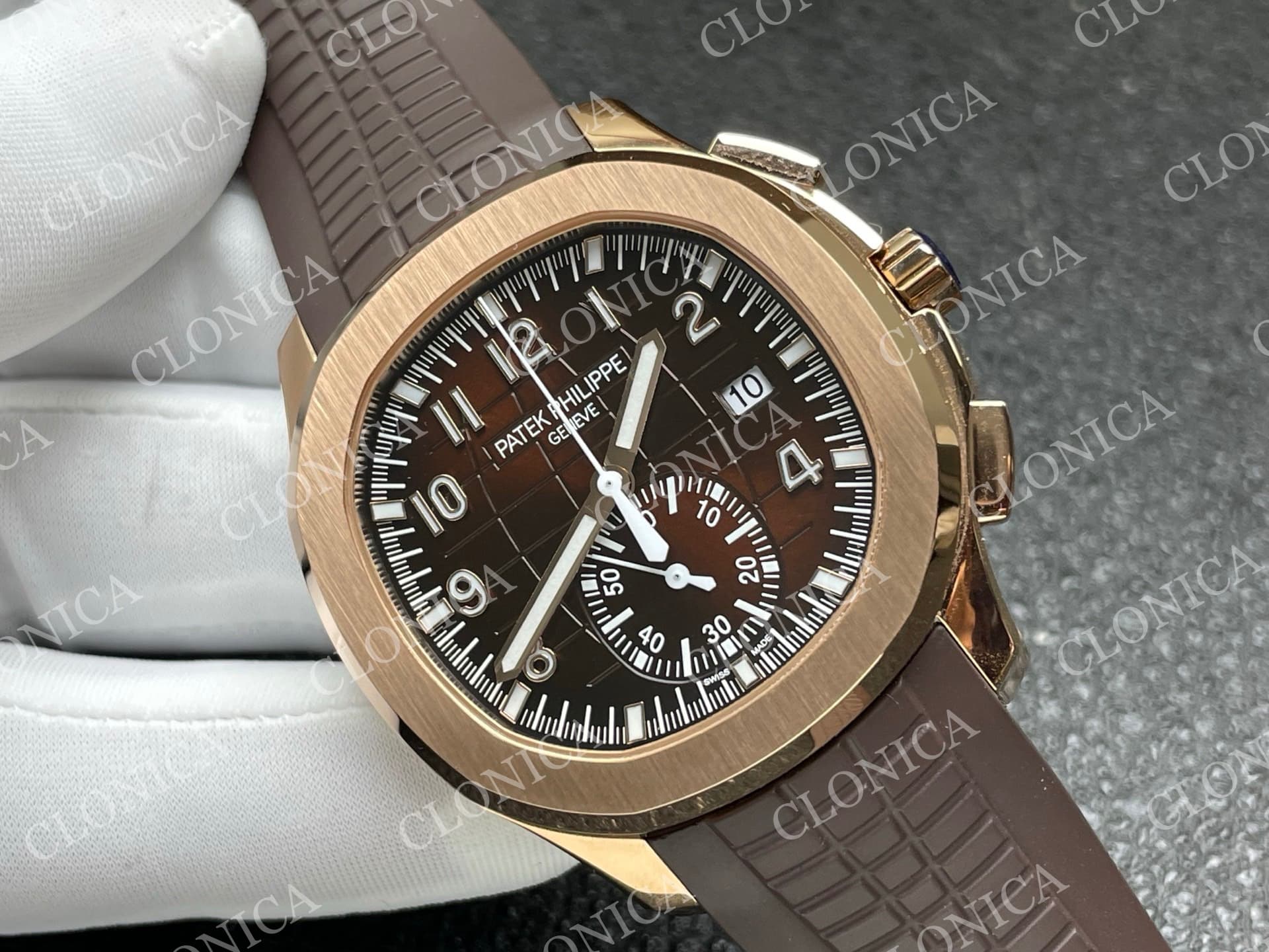 AQUANAUT 5968 RG BROWN DIAL ON BROWN RUBBER STRAP — view 2