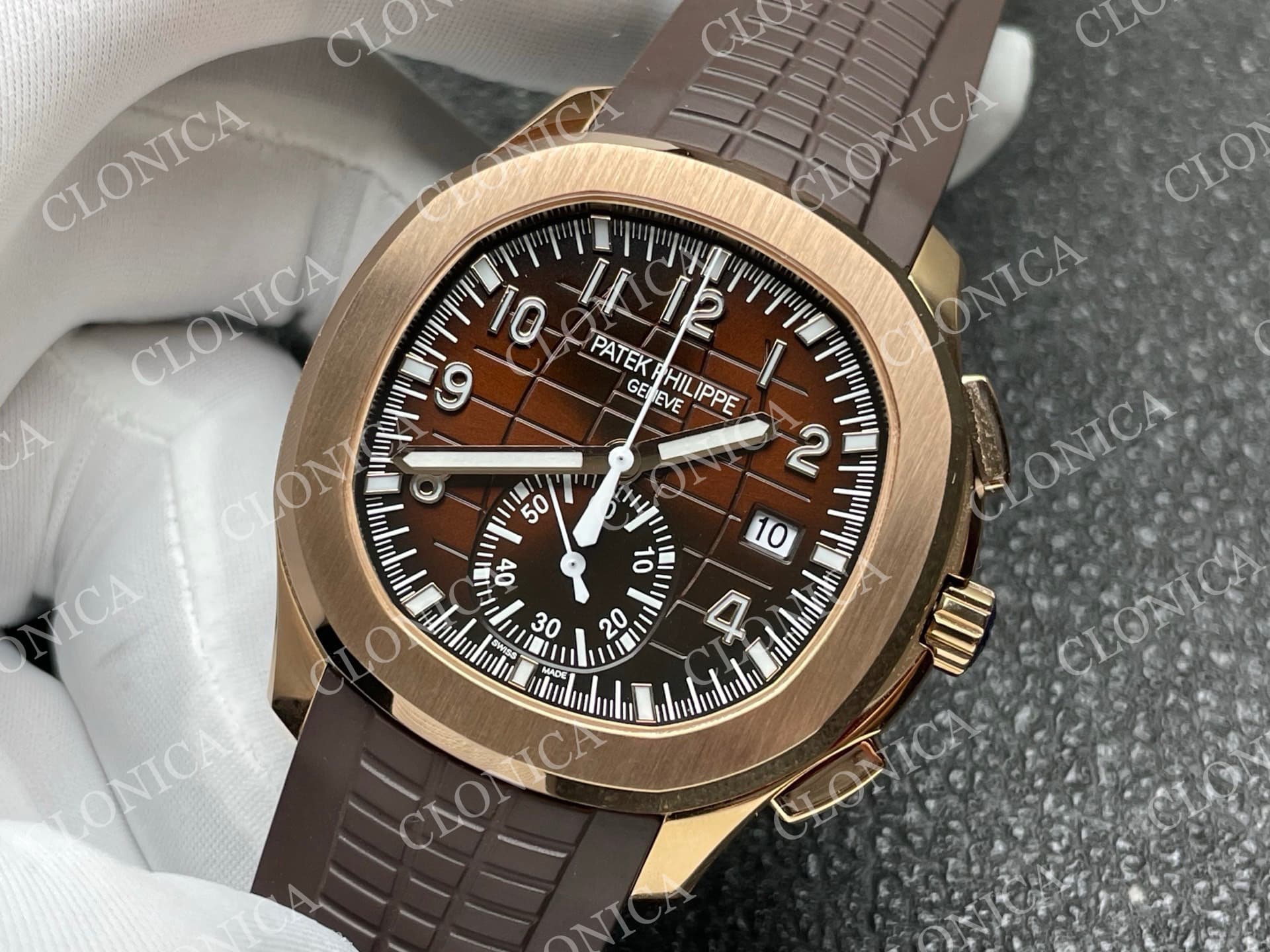 AQUANAUT 5968 RG BROWN DIAL ON BROWN RUBBER STRAP — view 4