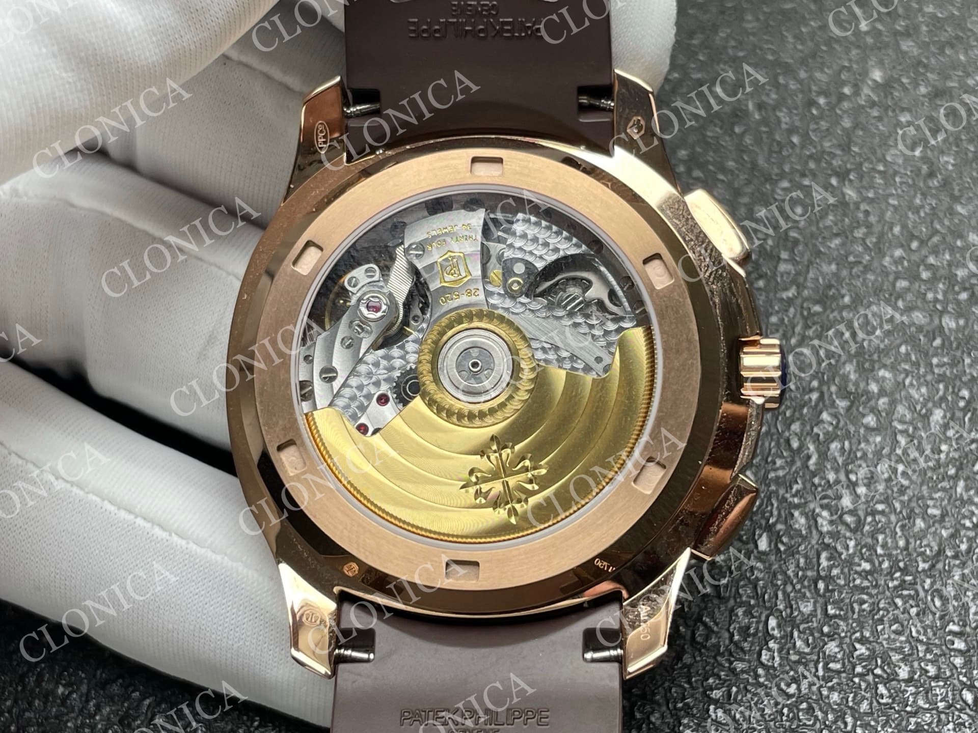 AQUANAUT 5968 RG BROWN DIAL ON BROWN RUBBER STRAP — view 8