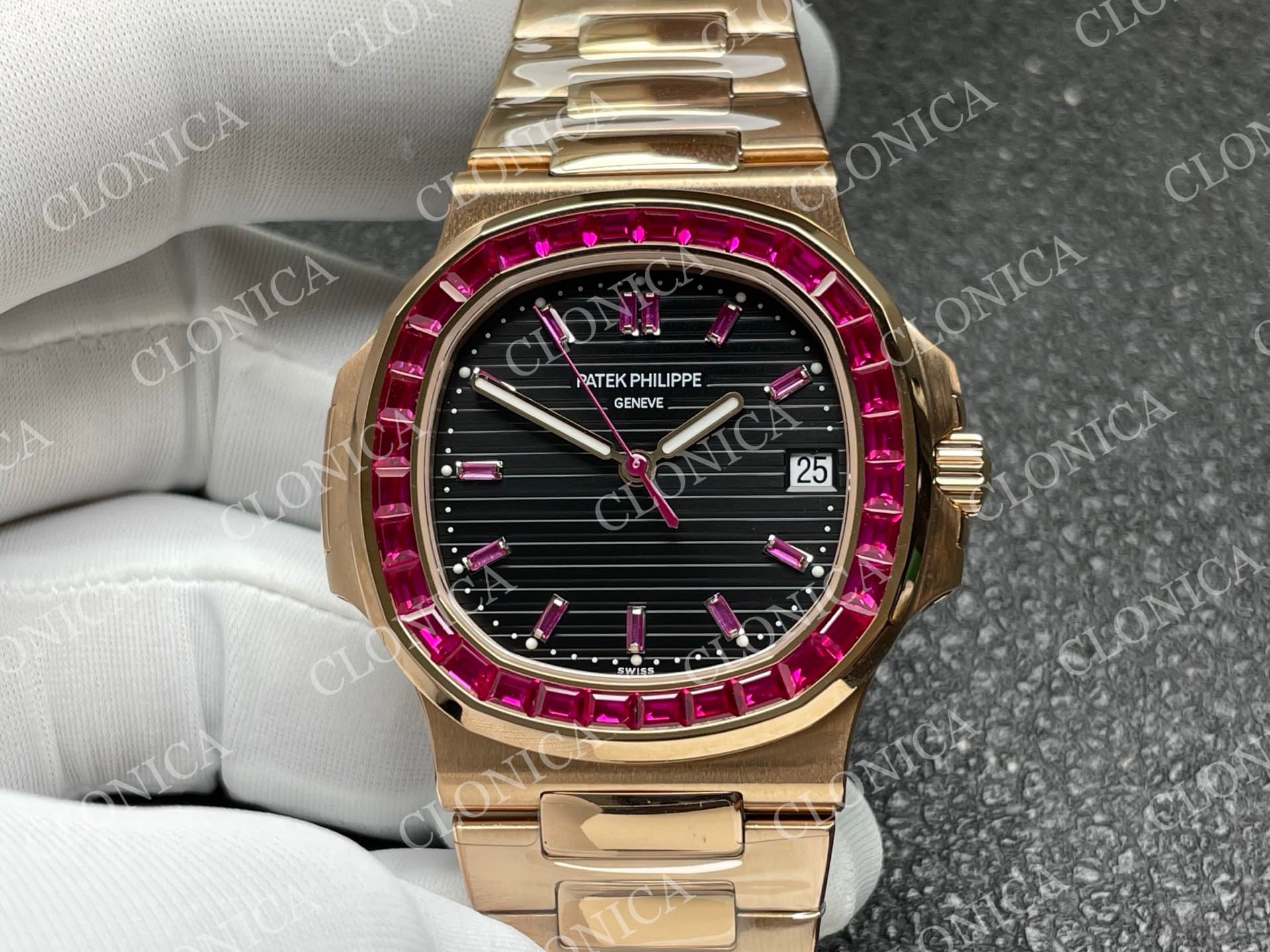 NAUTILUS 5711/1A REDT DIAMOND RG GRAY TEXTURED DIAL — view 3