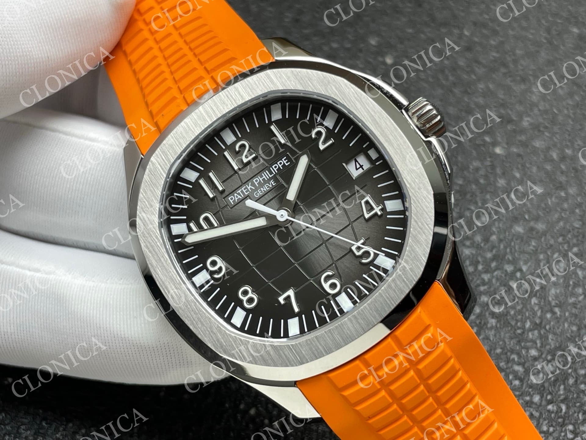 AQUANAUT 5167 SS BLACK DIAL ON ORANGE STRAP — view 2