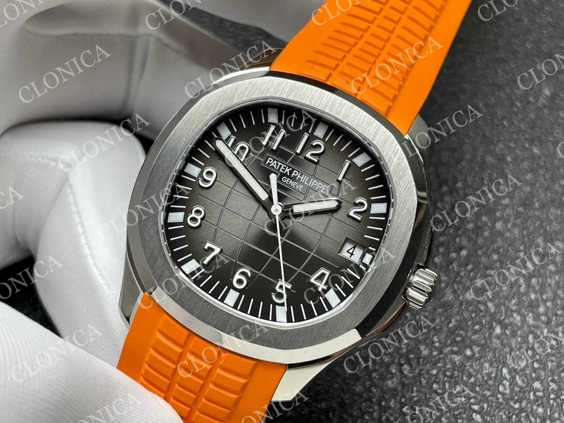 AQUANAUT 5167 SS BLACK DIAL ON ORANGE STRAP — view 4