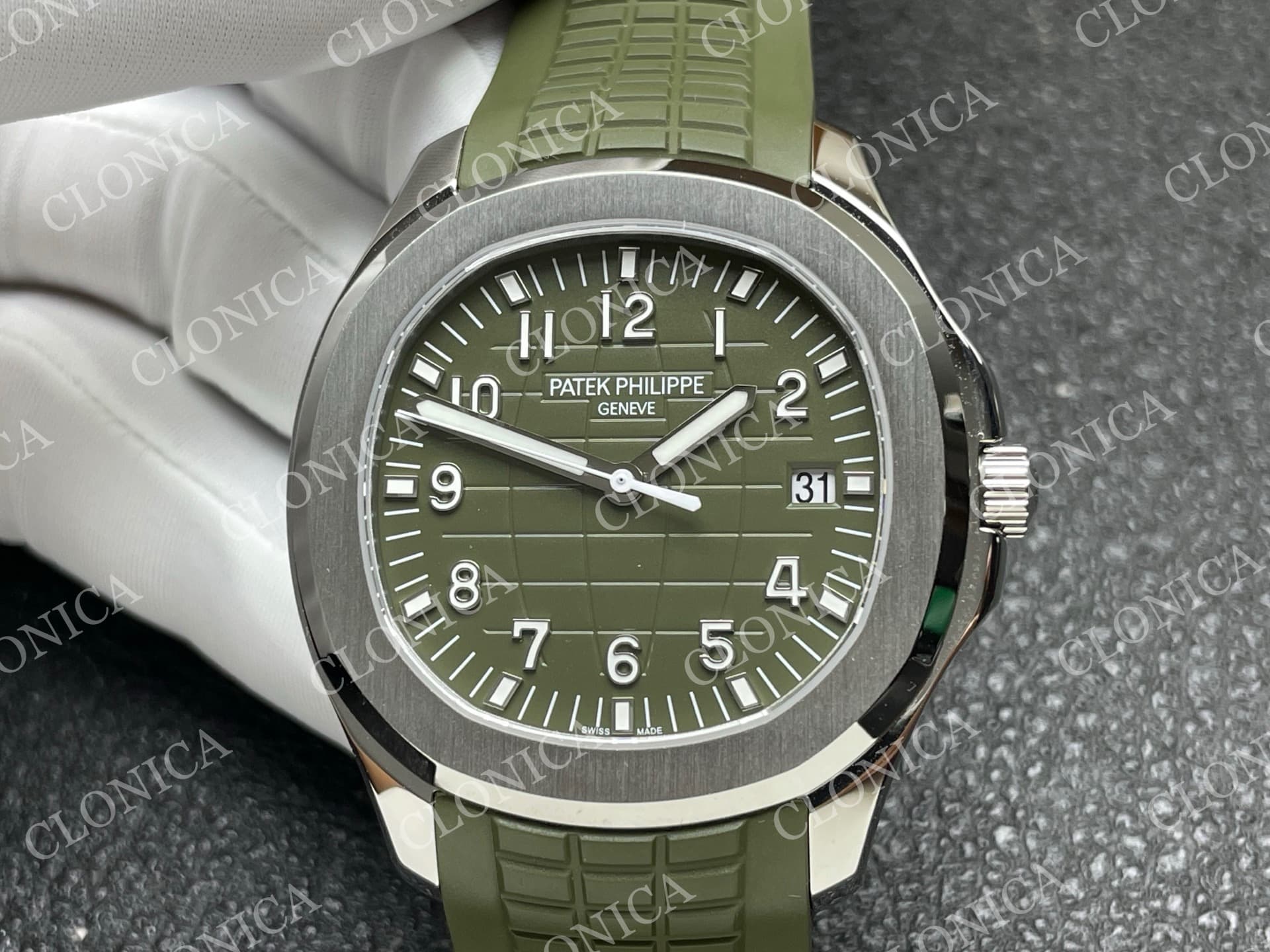 AQUANAUT 5167 SS GREEN DIAL ON GREEN STRAP — view 3
