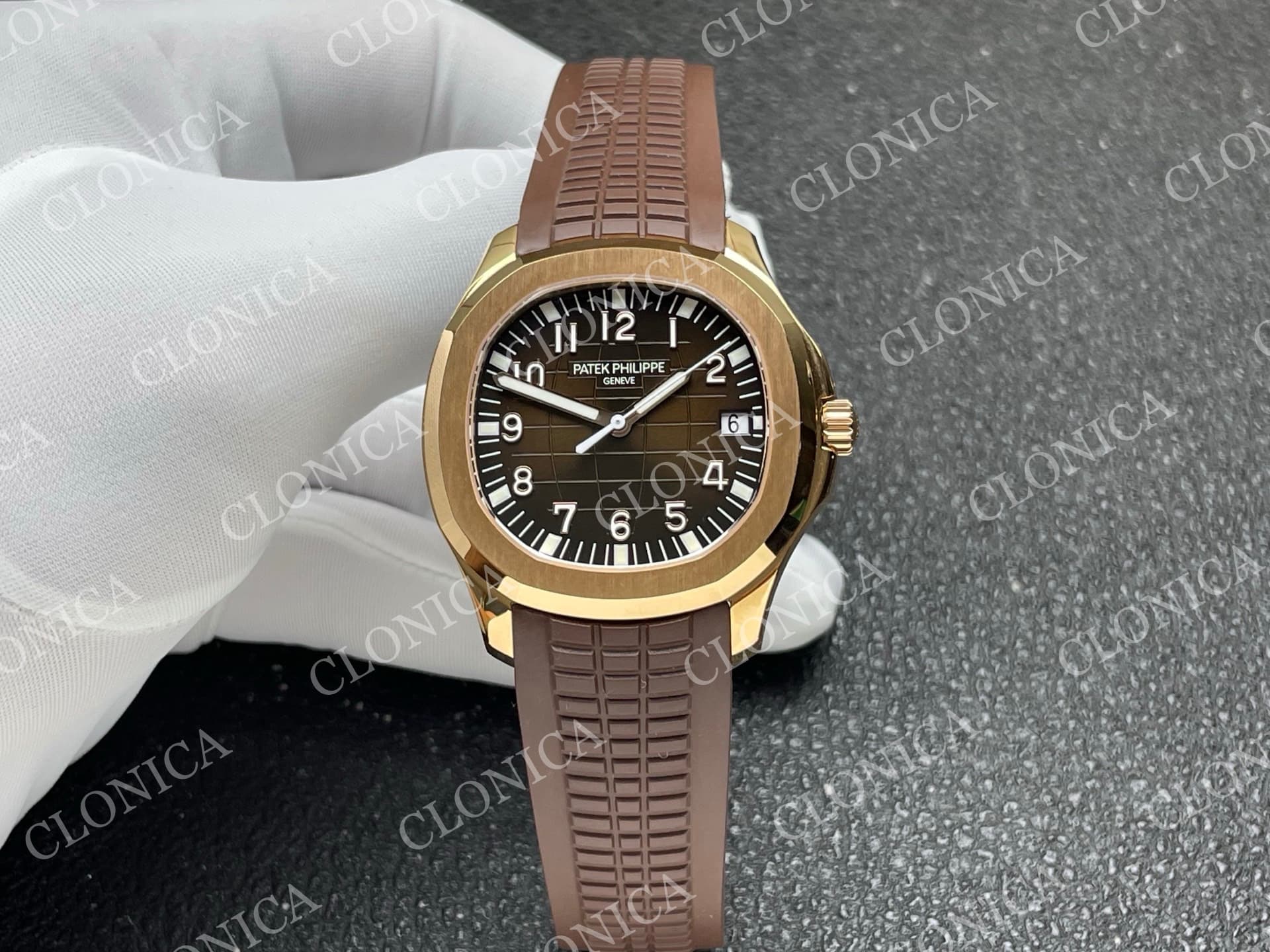 AQUANAUT 5167 RG BROWN DIAL ON BROWN RUBBER STRAP — view 1