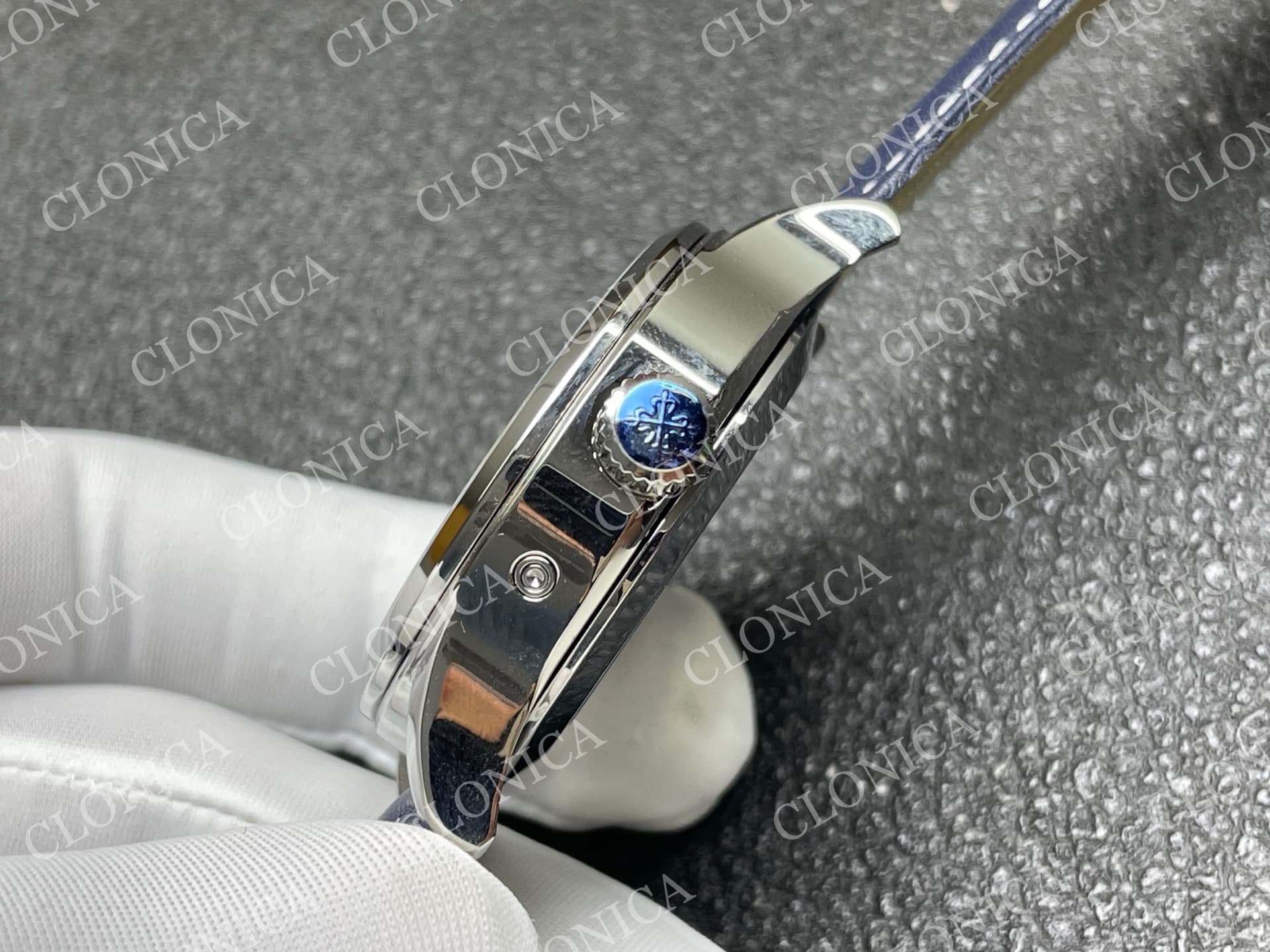 CALAVATRA TRAVEL TIME 5524 SS BLUE DIAL ON BLUE LEATHER STRAP — view 7