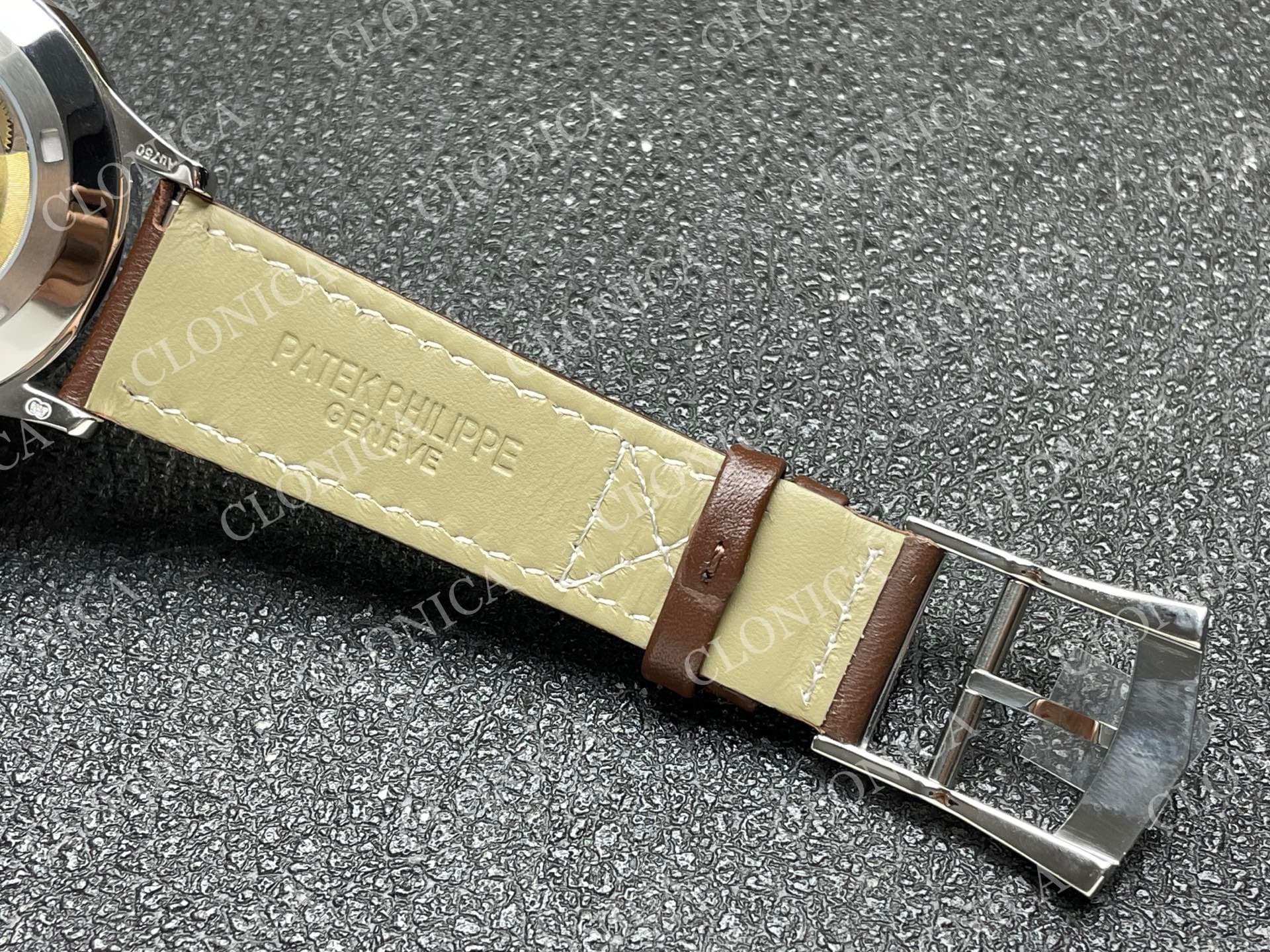 CALAVATRA TRAVEL TIME 5524 SS BLACK DIAL ON BROWN LEATHER STRAP — view 6