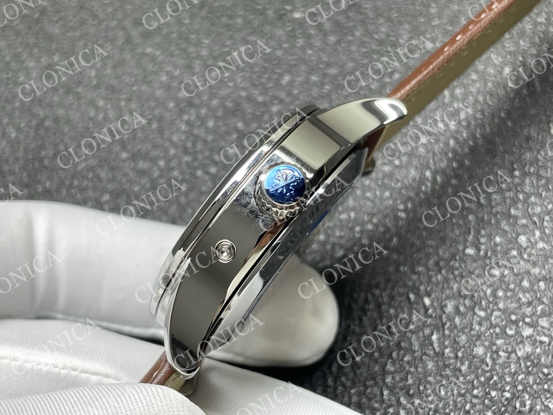 CALAVATRA TRAVEL TIME 5524 SS BLACK DIAL ON BROWN LEATHER STRAP — view 7