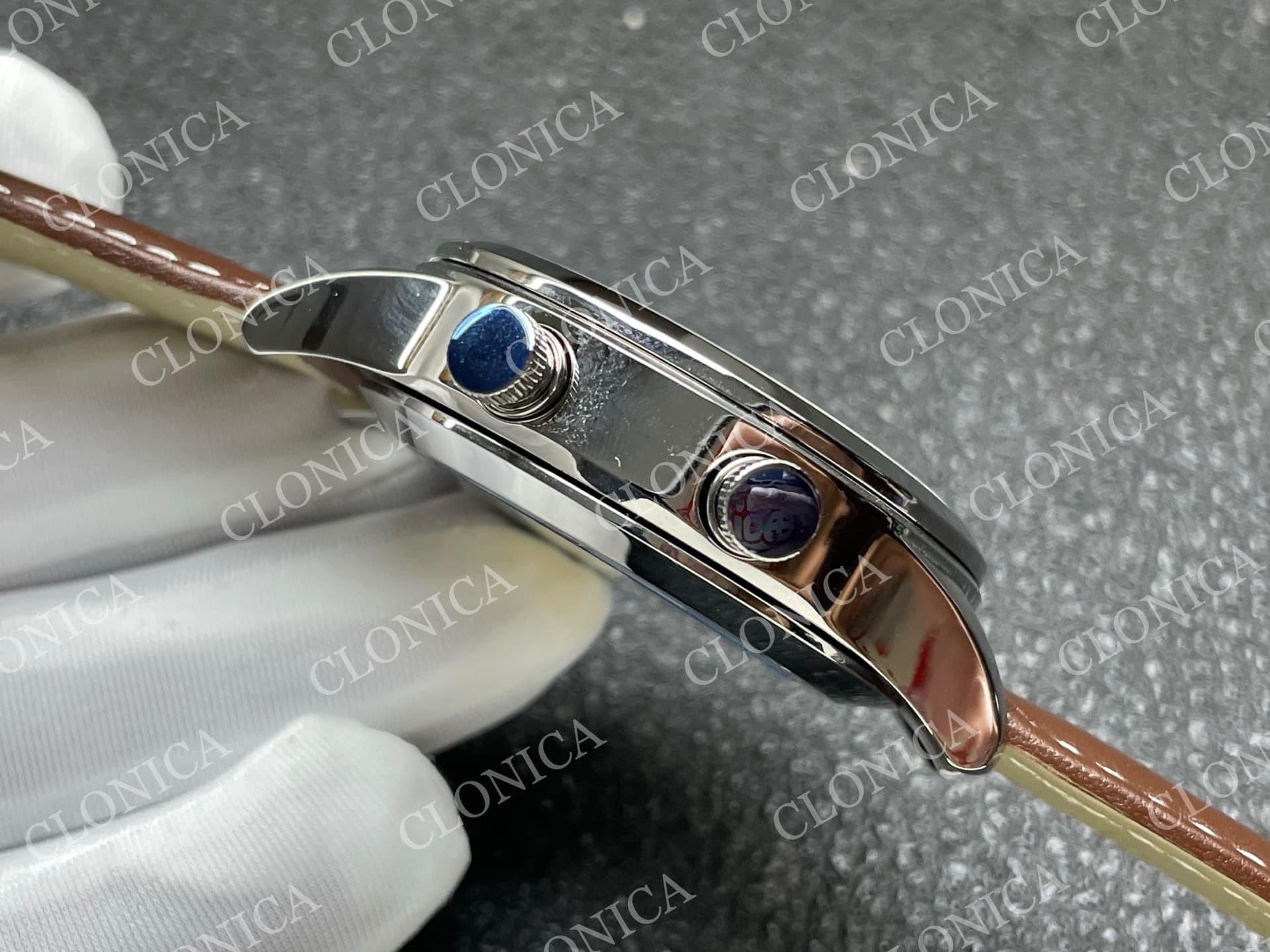 CALAVATRA TRAVEL TIME 5524 SS BLACK DIAL ON BROWN LEATHER STRAP — view 9