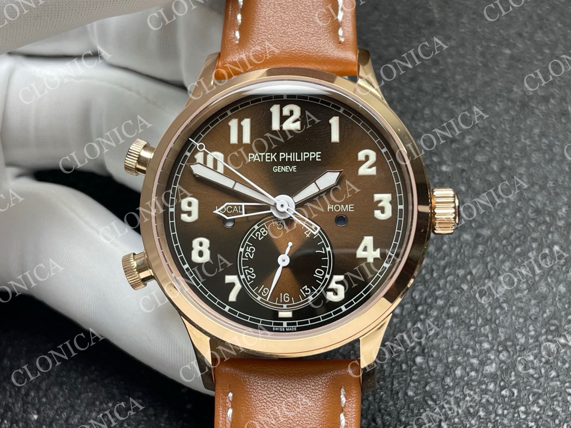 CALAVATRA TRAVEL TIME 5524 RG BROWN DIAL ON BROWN LEATHER STRAP — view 3