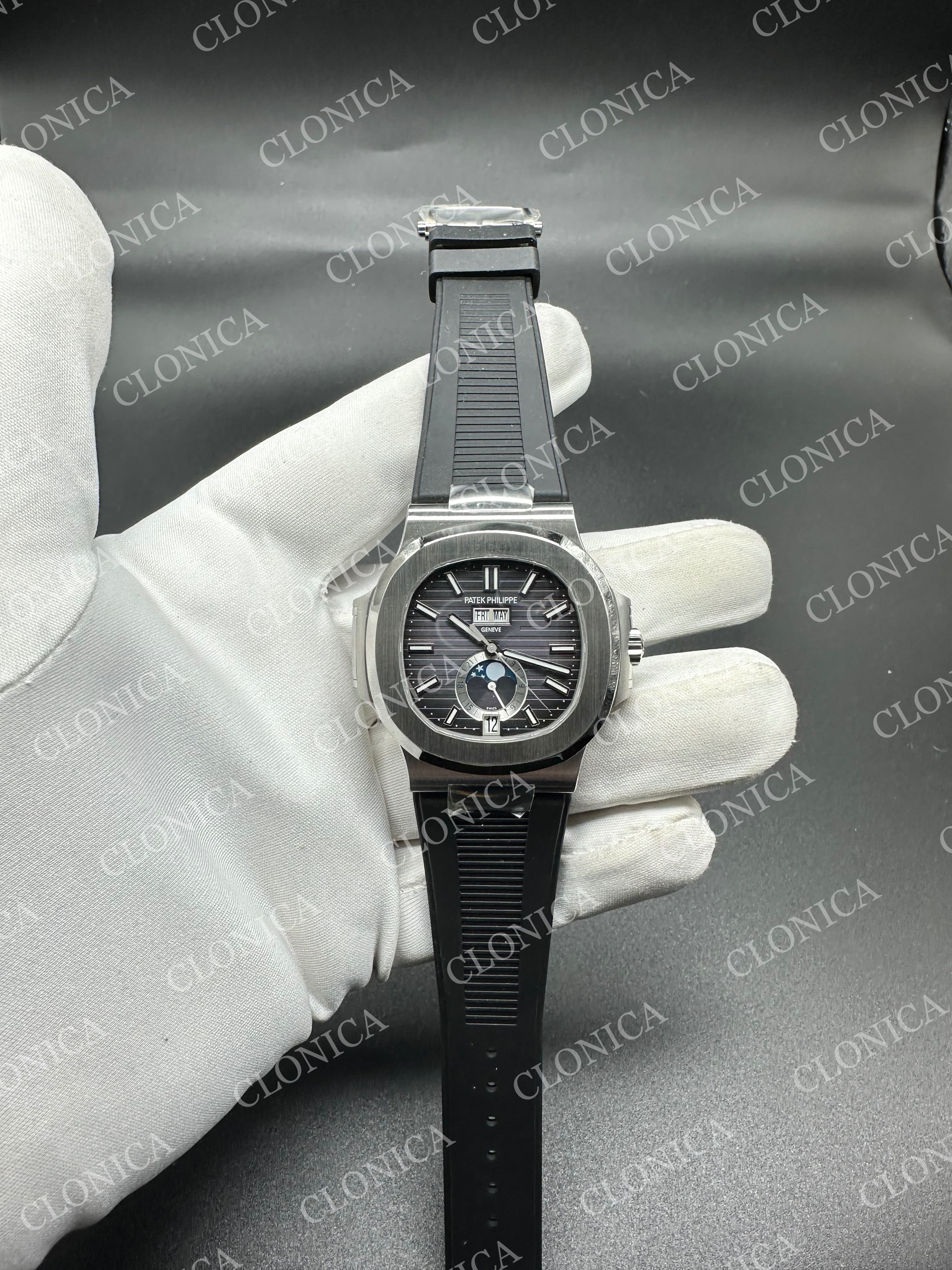 NAUTILUS 5726 FULL FUNCTION SS GRAY DIAL ON BLACK RUBBER STRAP — view 1