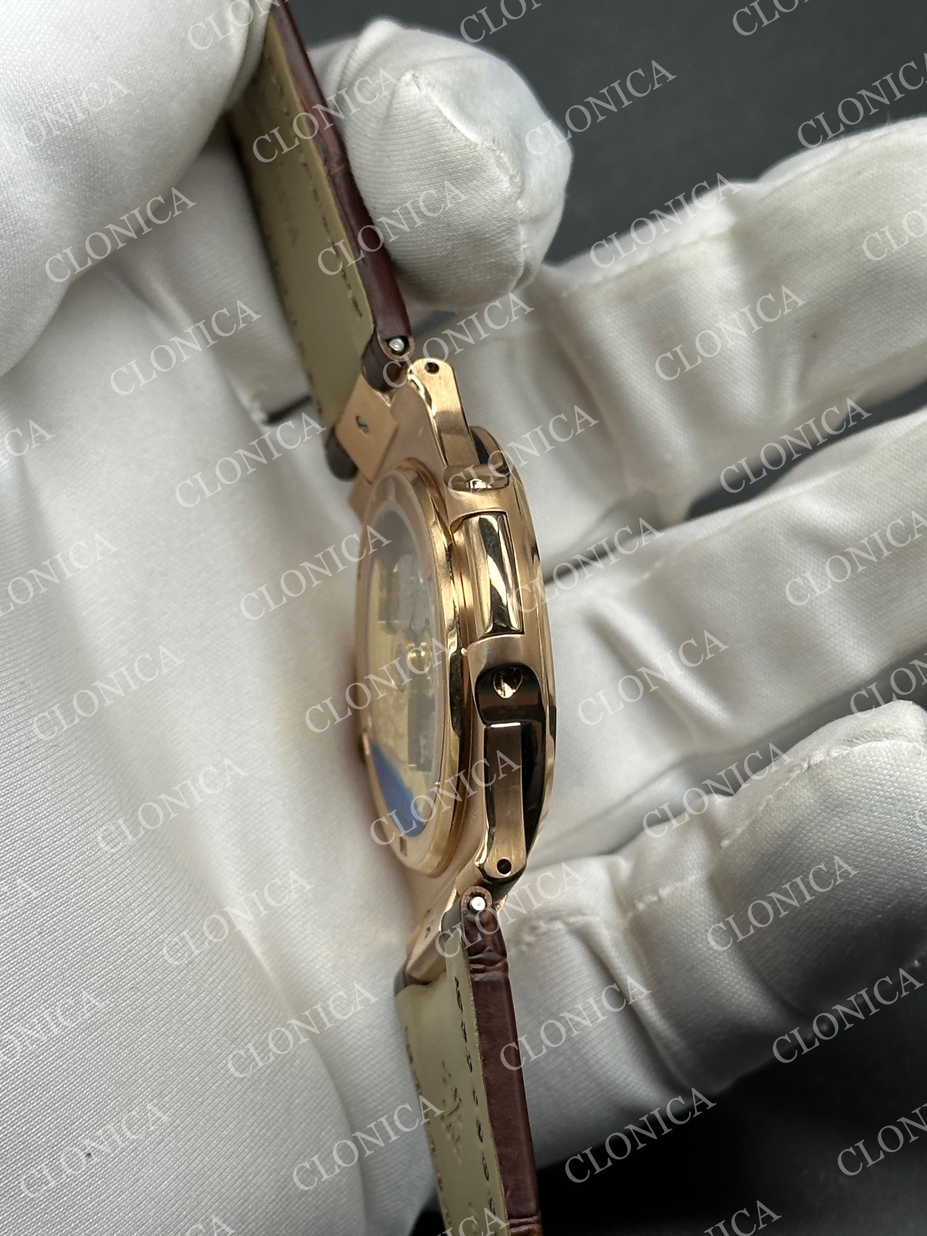 NAUTILUS 5711 BROWN TEXTURED DIAL ON BLACK LEATHER STRAP — view 6