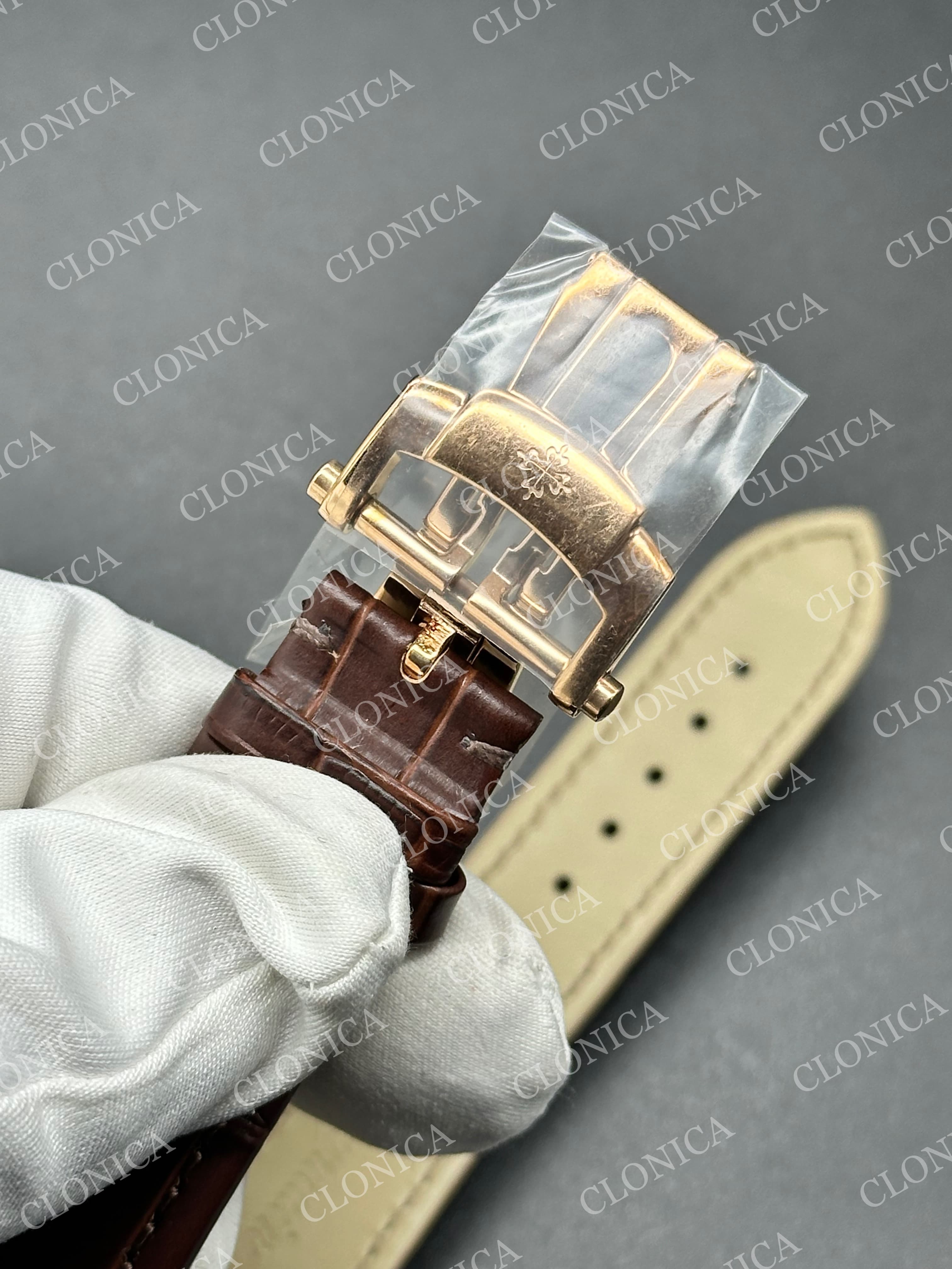 NAUTILUS 5711 BROWN TEXTURED DIAL ON BLACK LEATHER STRAP — view 8