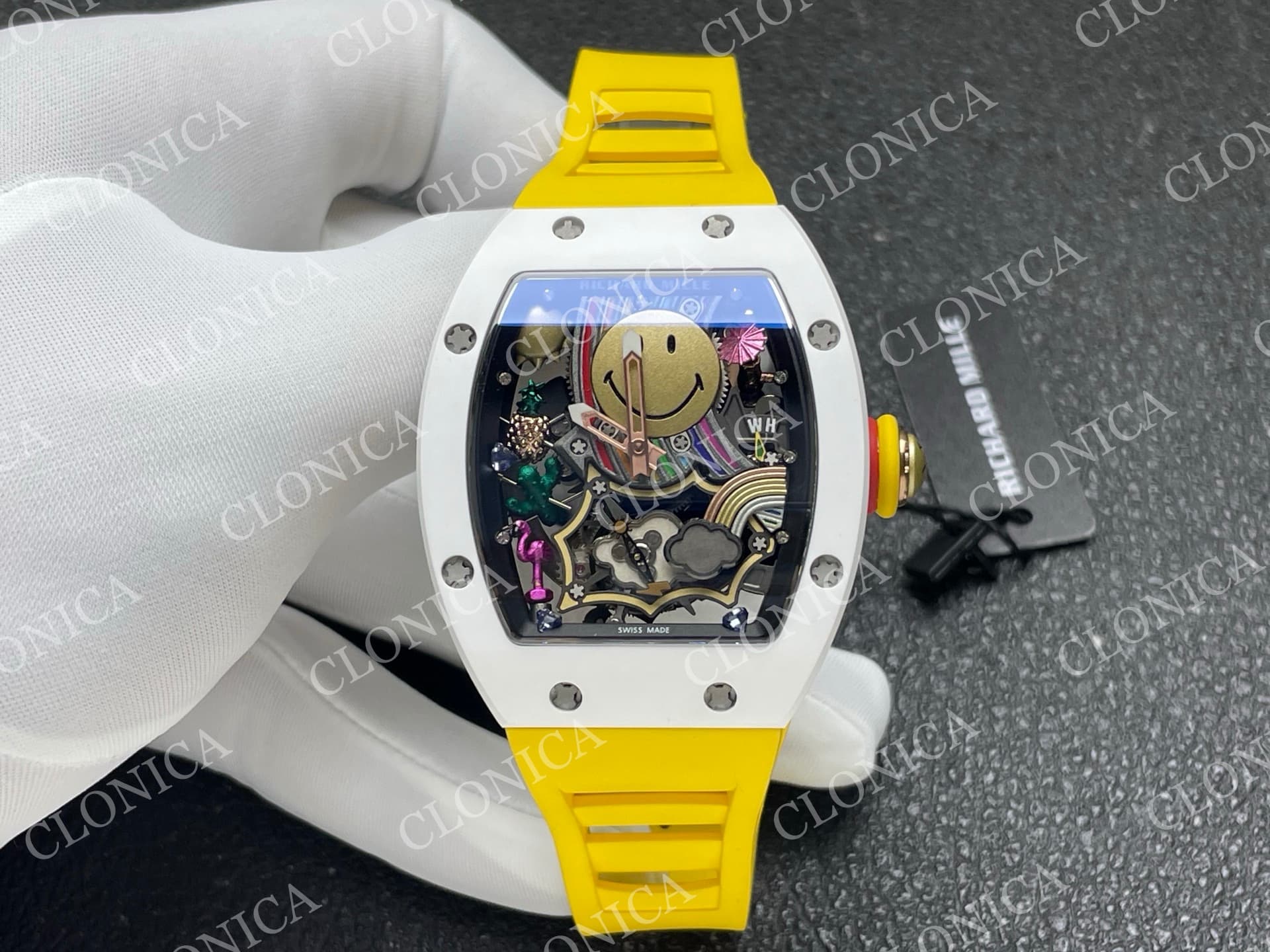 RM88 TOURBILLON SMILEY WHITE CERAMIC RMF BEST EDITION ON YELLOW RUBBER STRAP — view 1