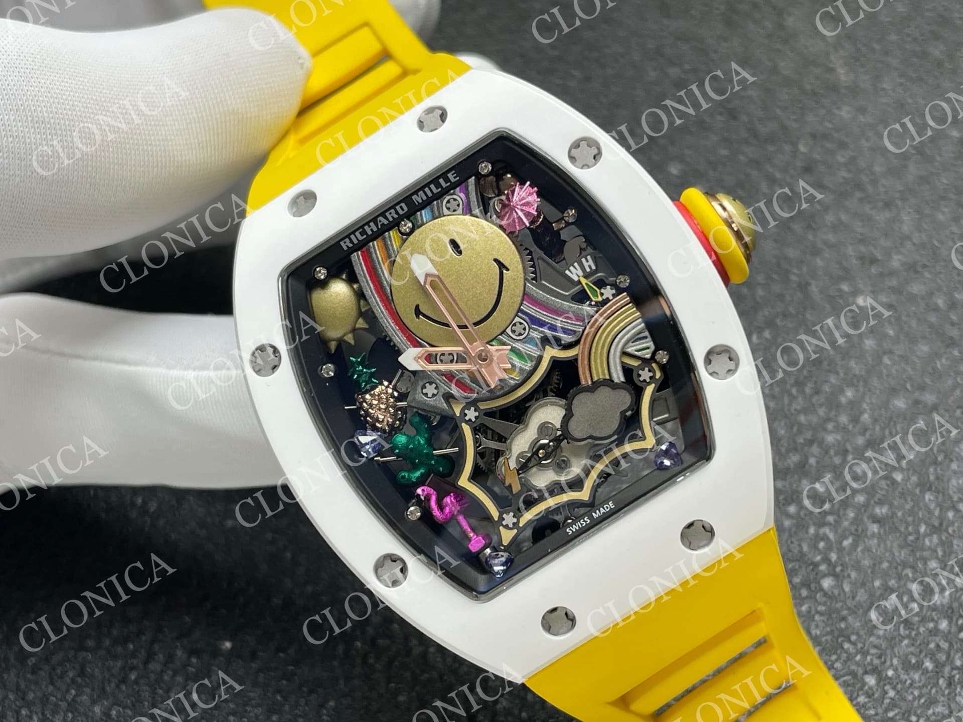 RM88 TOURBILLON SMILEY WHITE CERAMIC RMF BEST EDITION ON YELLOW RUBBER STRAP — view 2