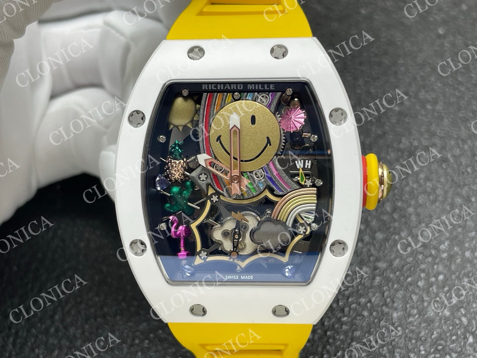 RM88 TOURBILLON SMILEY WHITE CERAMIC RMF BEST EDITION ON YELLOW RUBBER STRAP — view 3