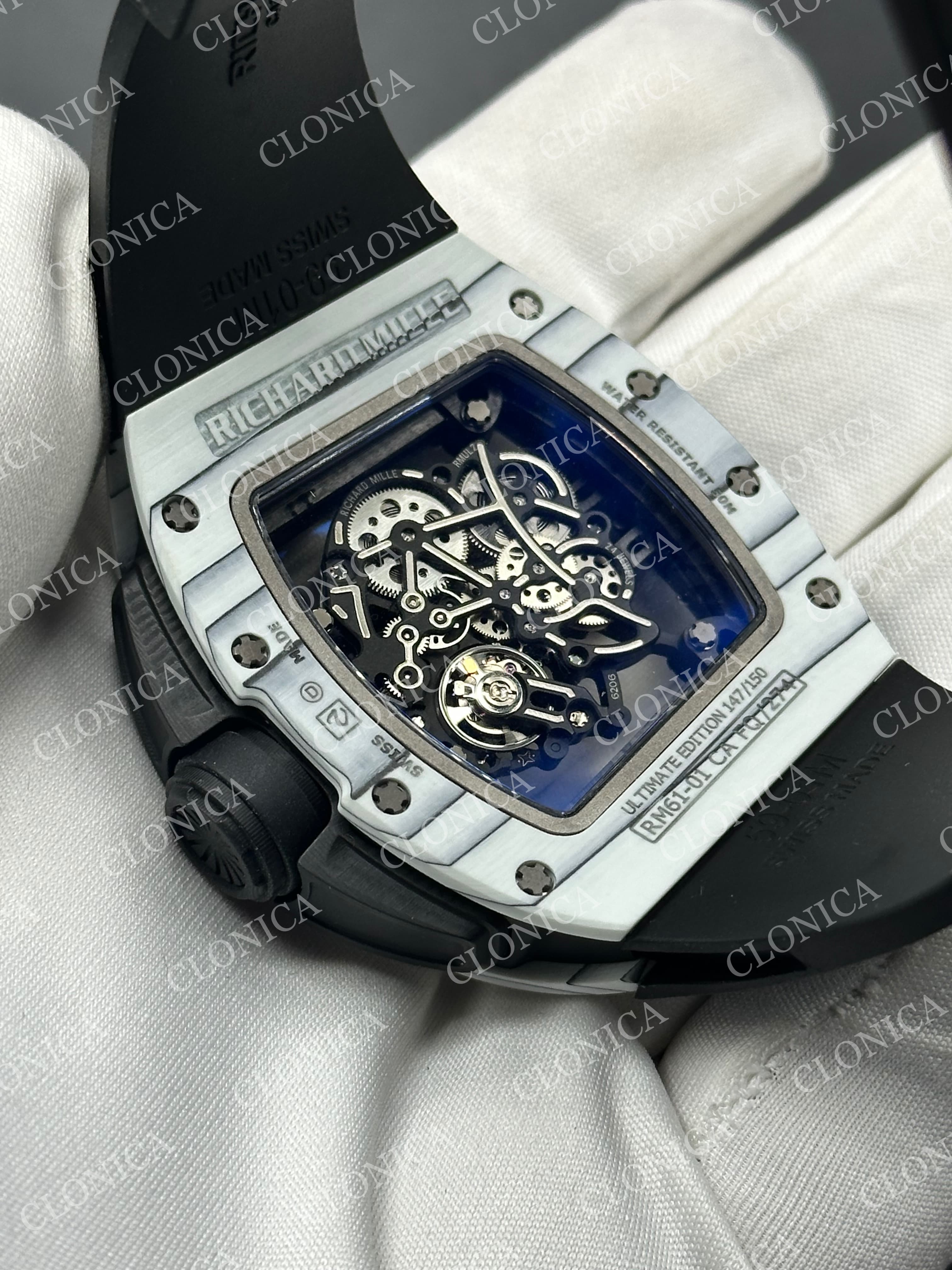 RM061-01 YOHAN BLAKE WHITE NTPT ON BLACK RUBBER STRAP RMUL2 SUPER CLONE — view 6