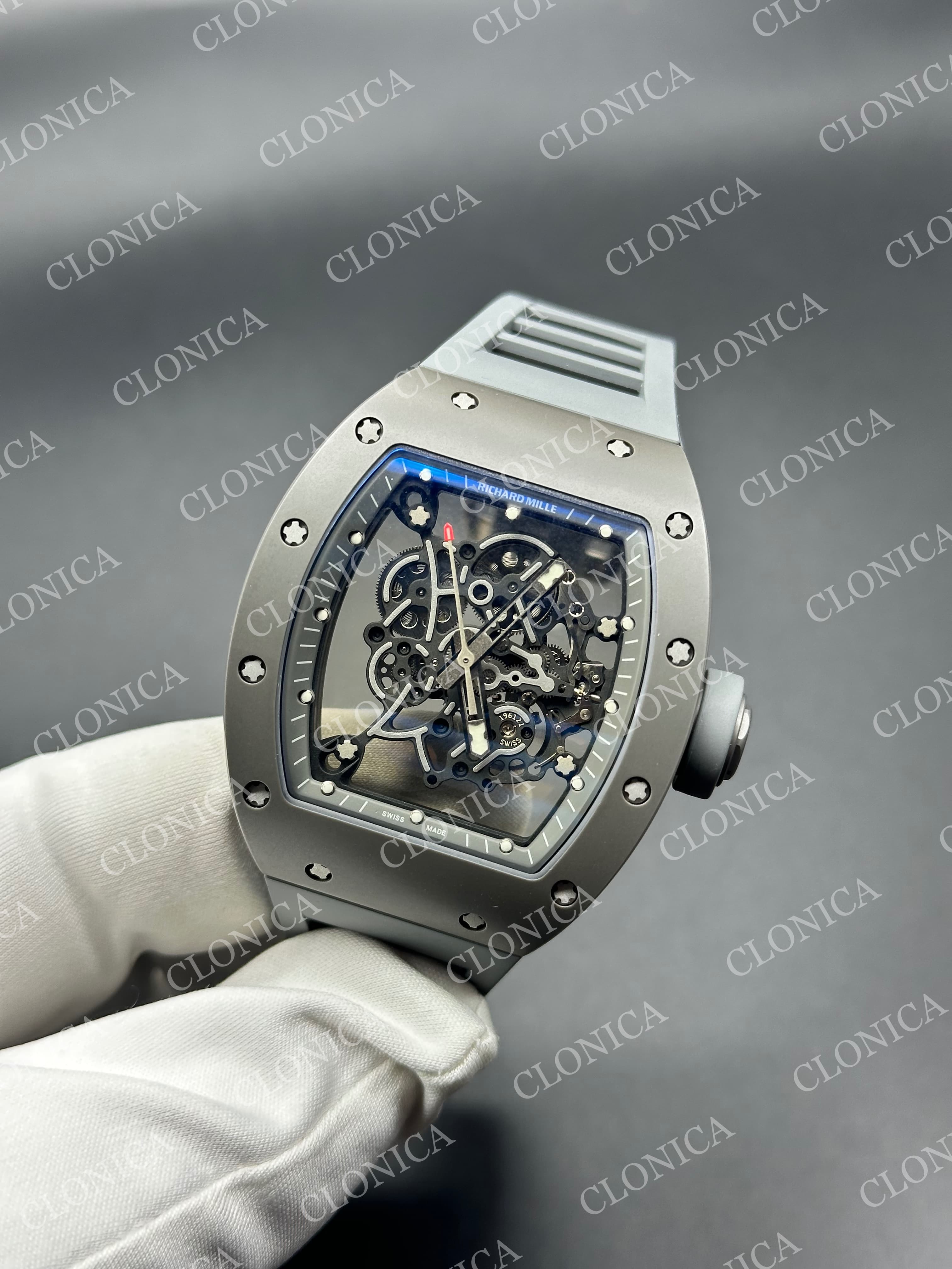 RM055 WHITE CERAMIC BLACK INNER BEZEL ON GREYRUBBER STRAP RMUL2 — view 2