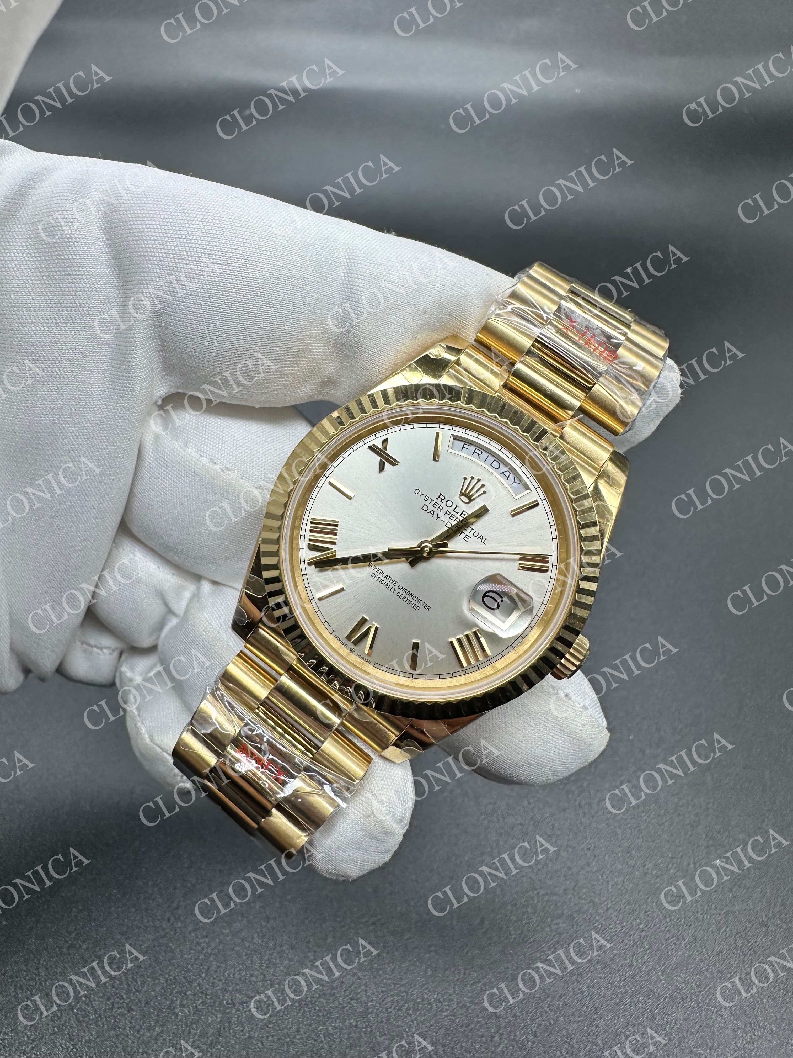 DAY DATE 228238 40MM GAIN WEIGHT SILVER DIAL ROMAN MARKER ON YG PRESIDENT BRACELET — view 3