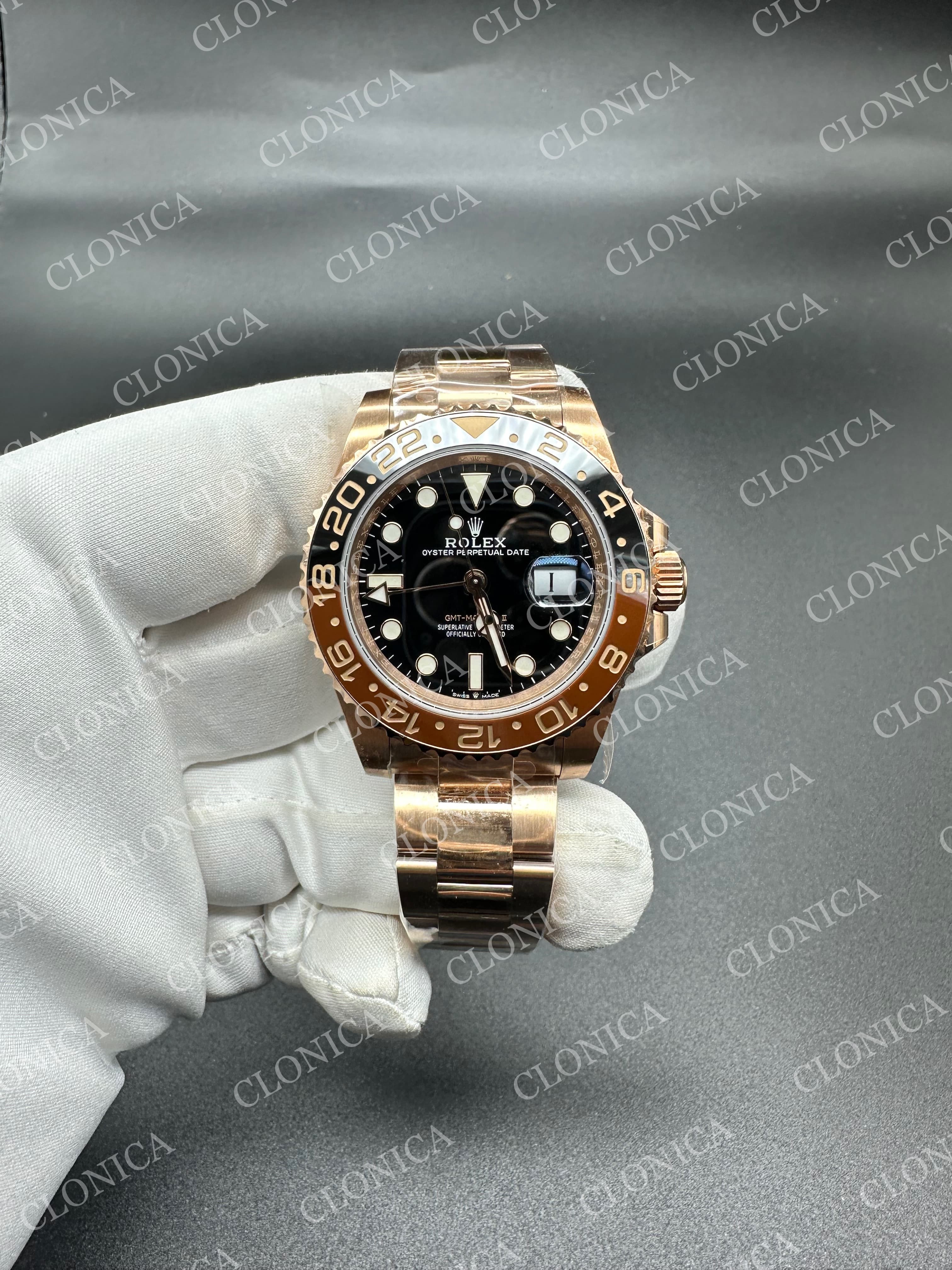 GMT MASTER II 126711 CHNR 904L RG BLACK DIAL ON SS/RG BRACELET DD3285 — view 1