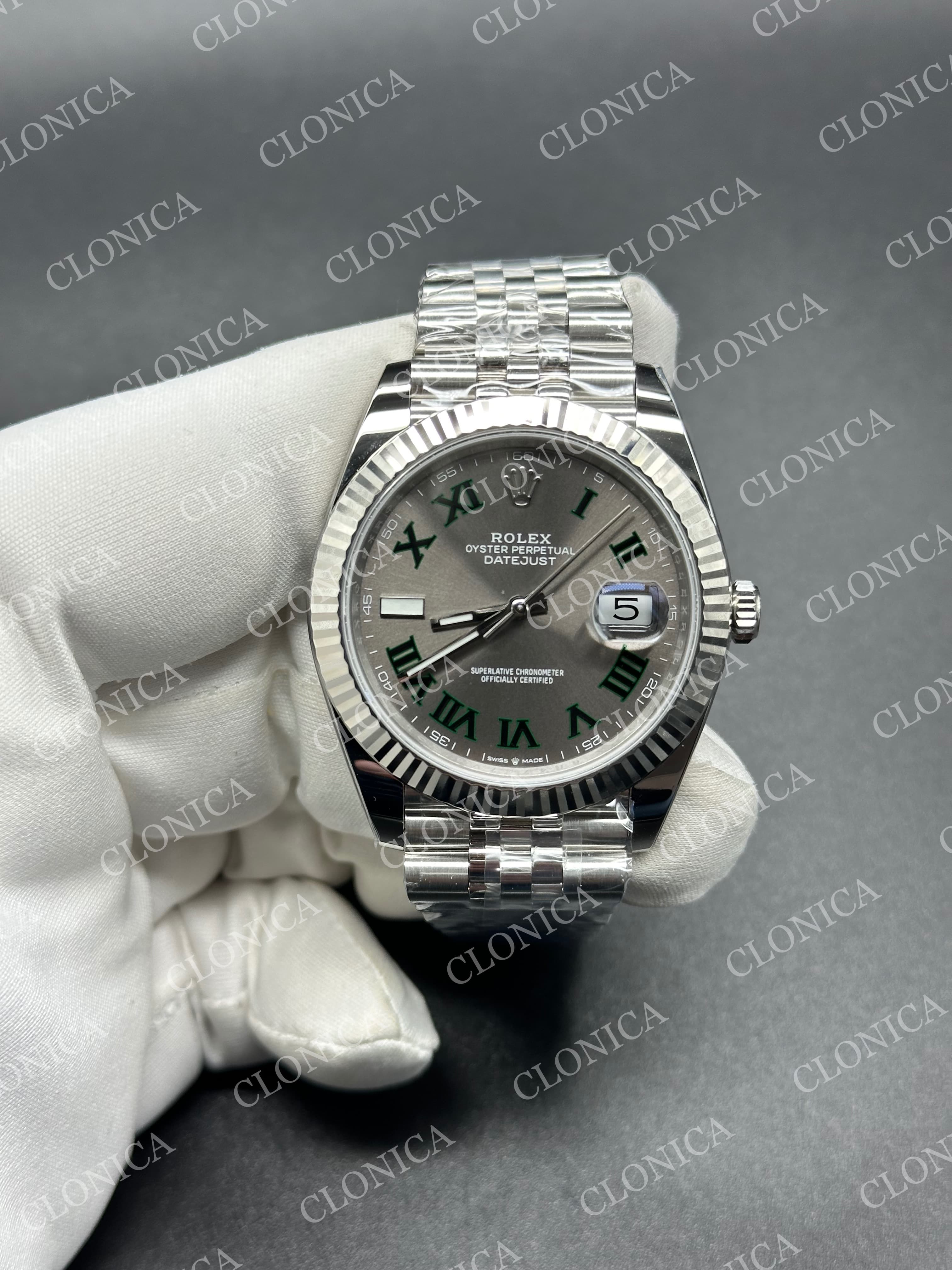 DATEJUST 41 126334 904L SS GRAY DIAL GREEN ROMAN MARKER ON JUBILEE BRACELET DD3235 — view 1