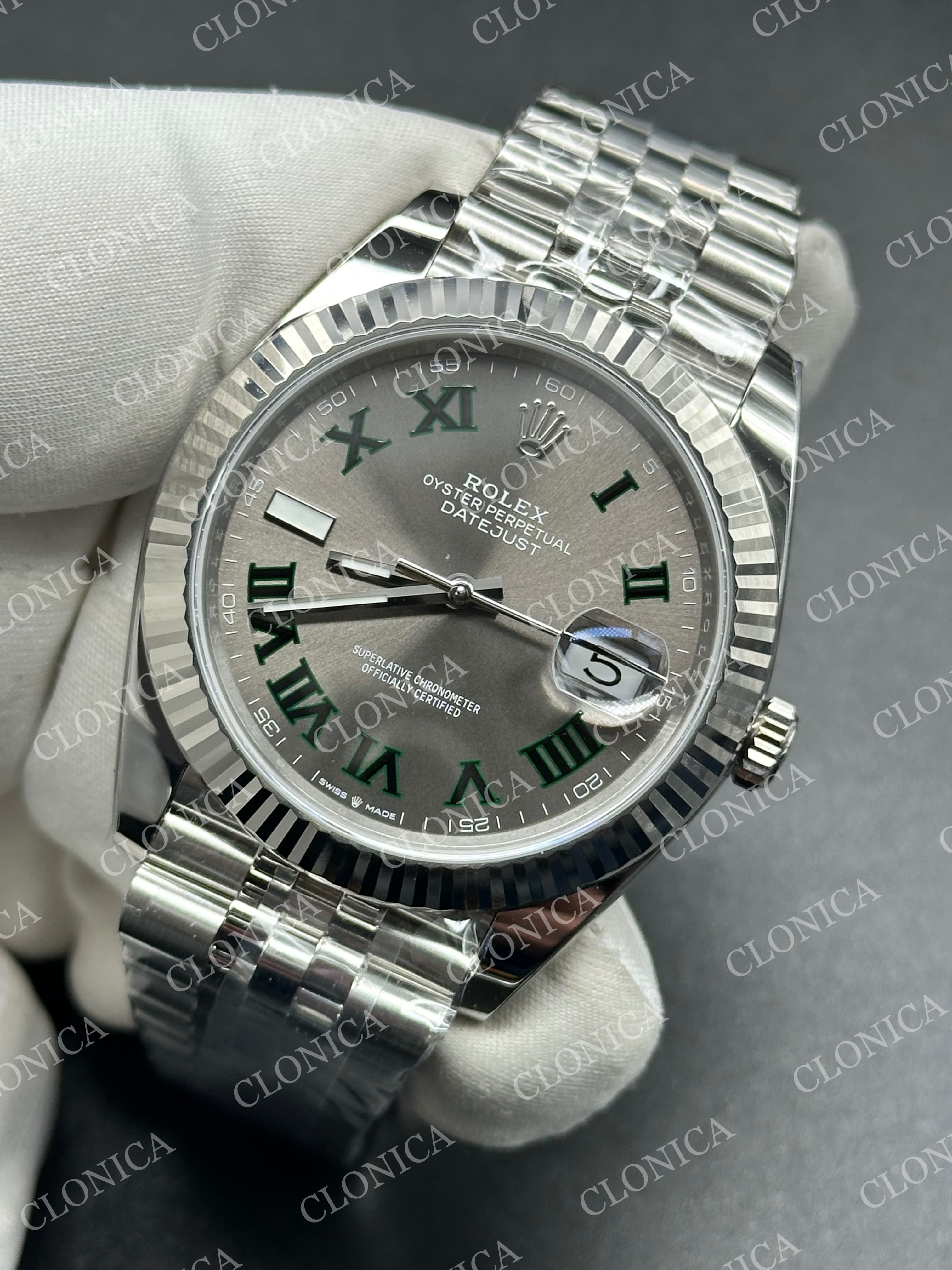 DATEJUST 41 126334 904L SS GRAY DIAL GREEN ROMAN MARKER ON JUBILEE BRACELET DD3235 — view 3