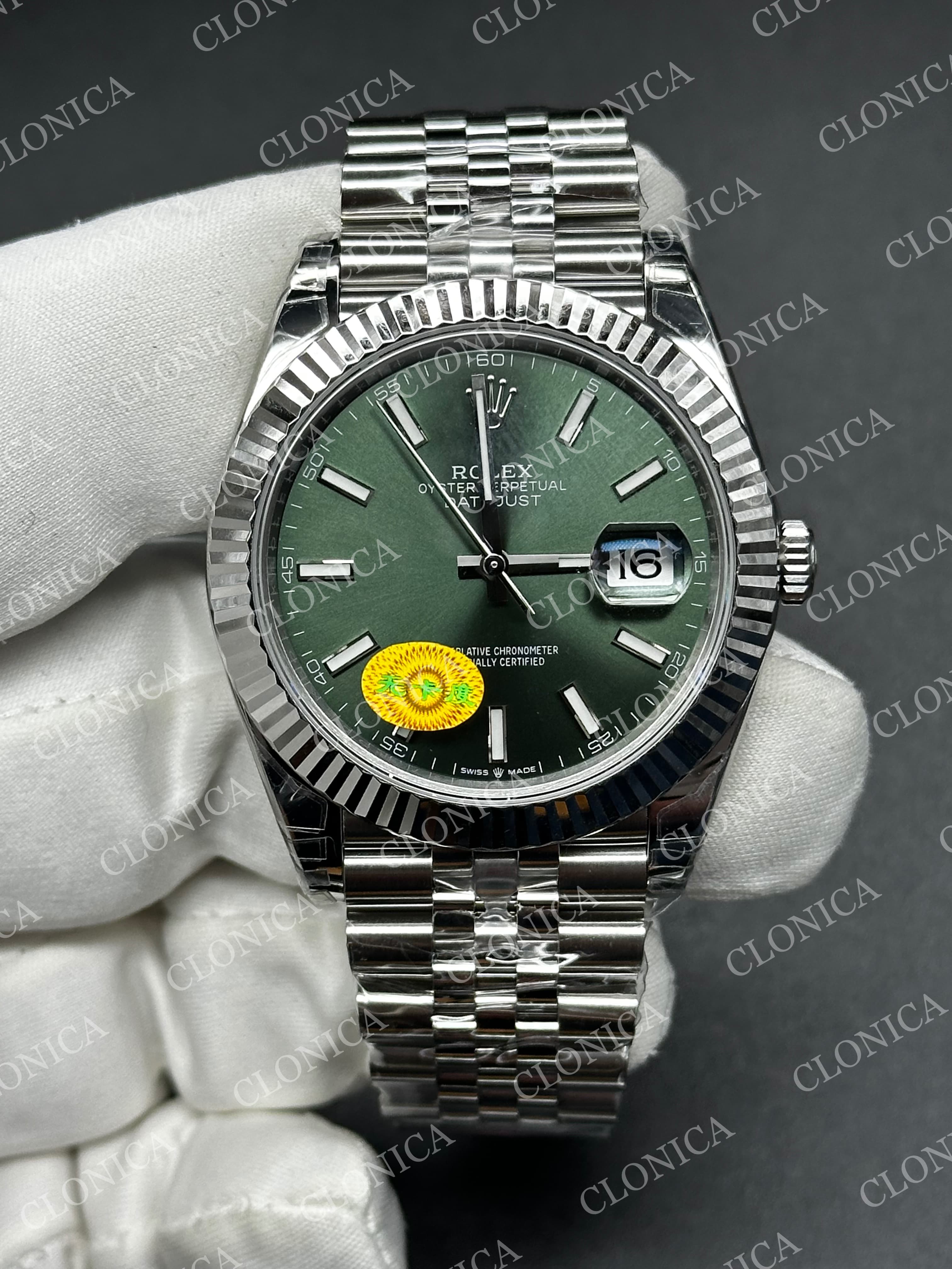 DATEJUST 41 126334 FREE SPRUNG 904L SS GREEN DIAL STICK MARKER ON JUBILEE BRACELET