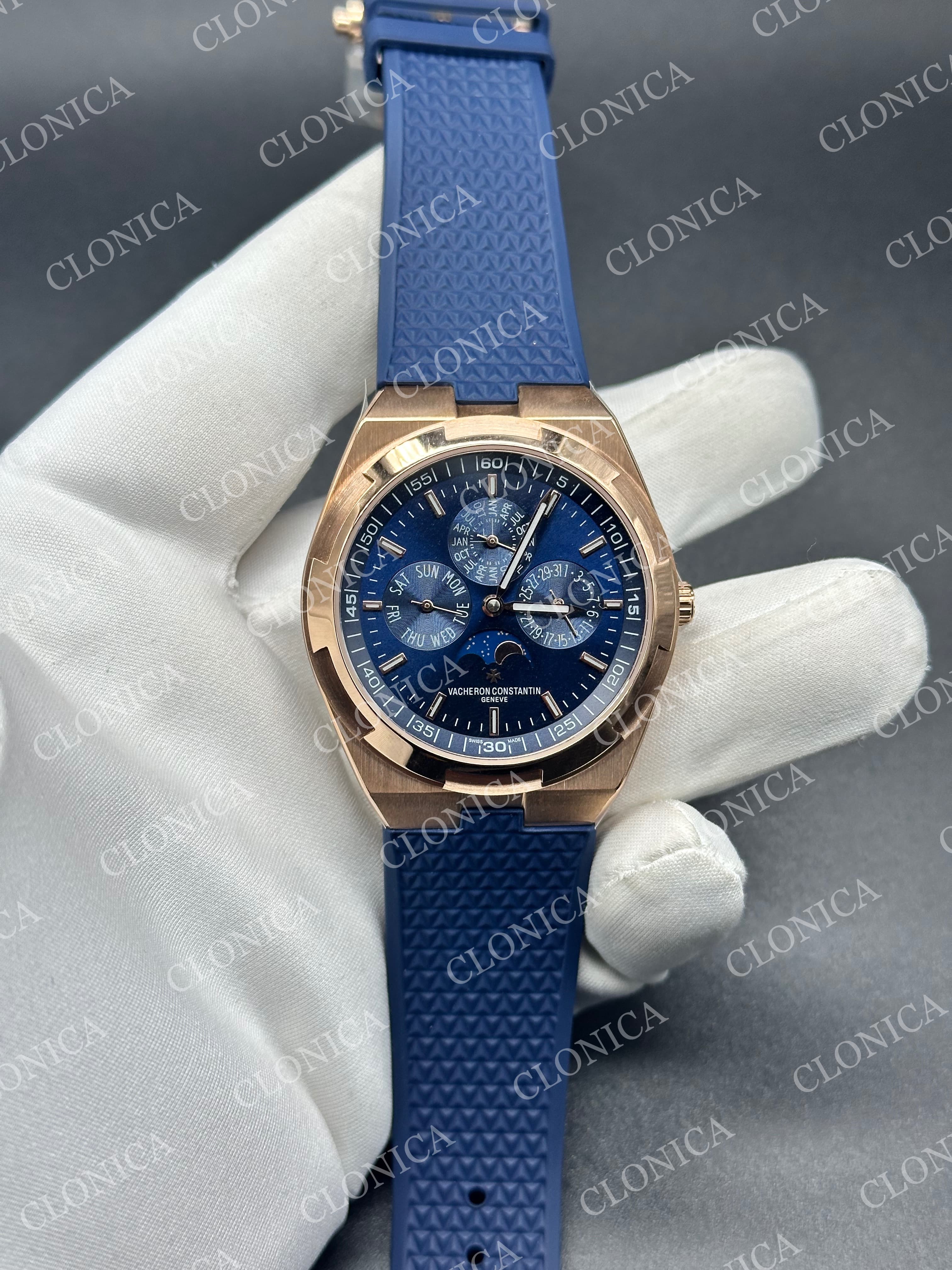 OVERSEAS PERPETUAL CALENDAR RG BLUE DIAL ON BLUE RUBBER STRAP A1120 — view 1