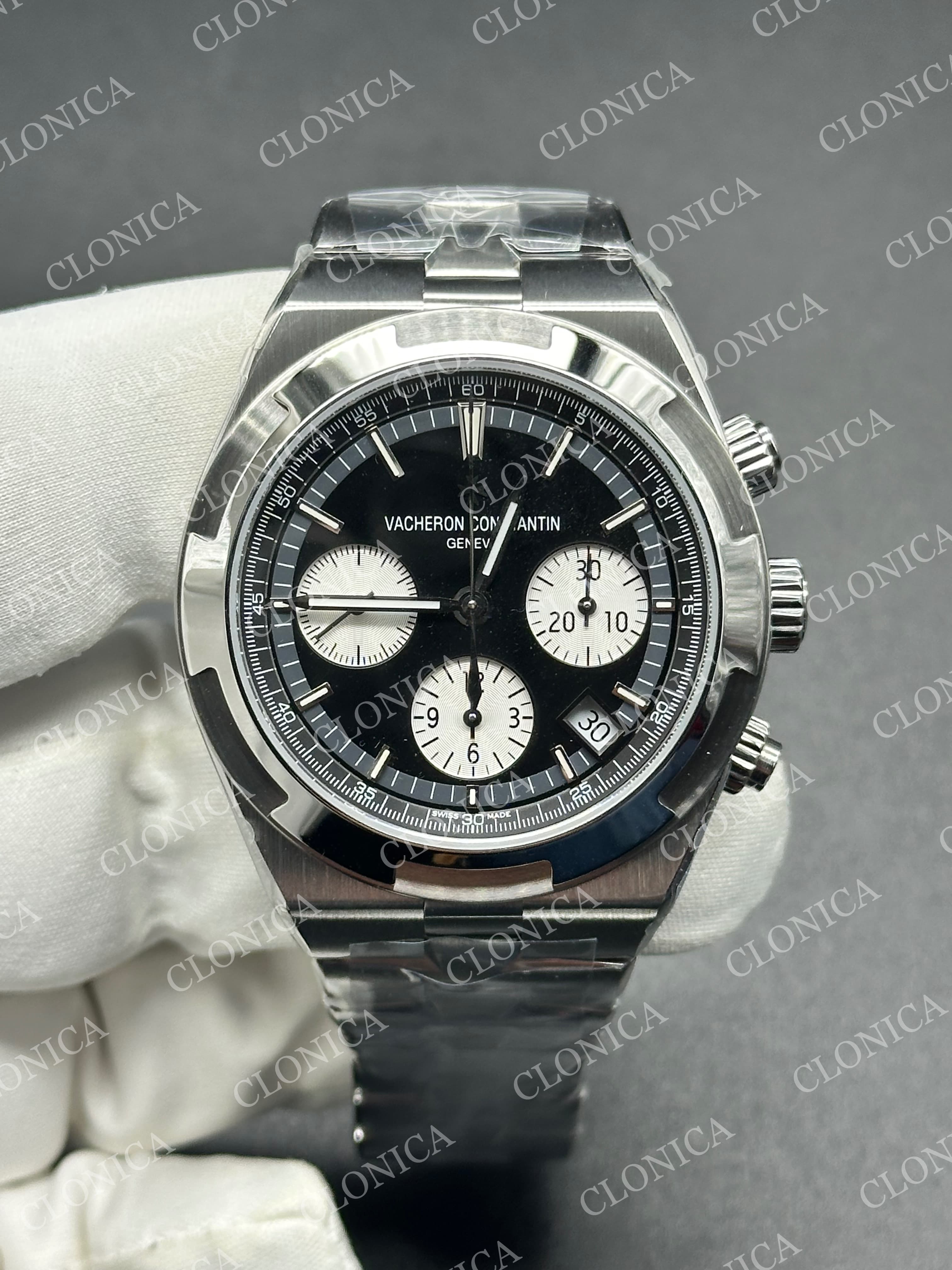 OVERSEAS 4520V SS BLACK/WHITE DIAL ON SS BRACELET A7750 — view 1