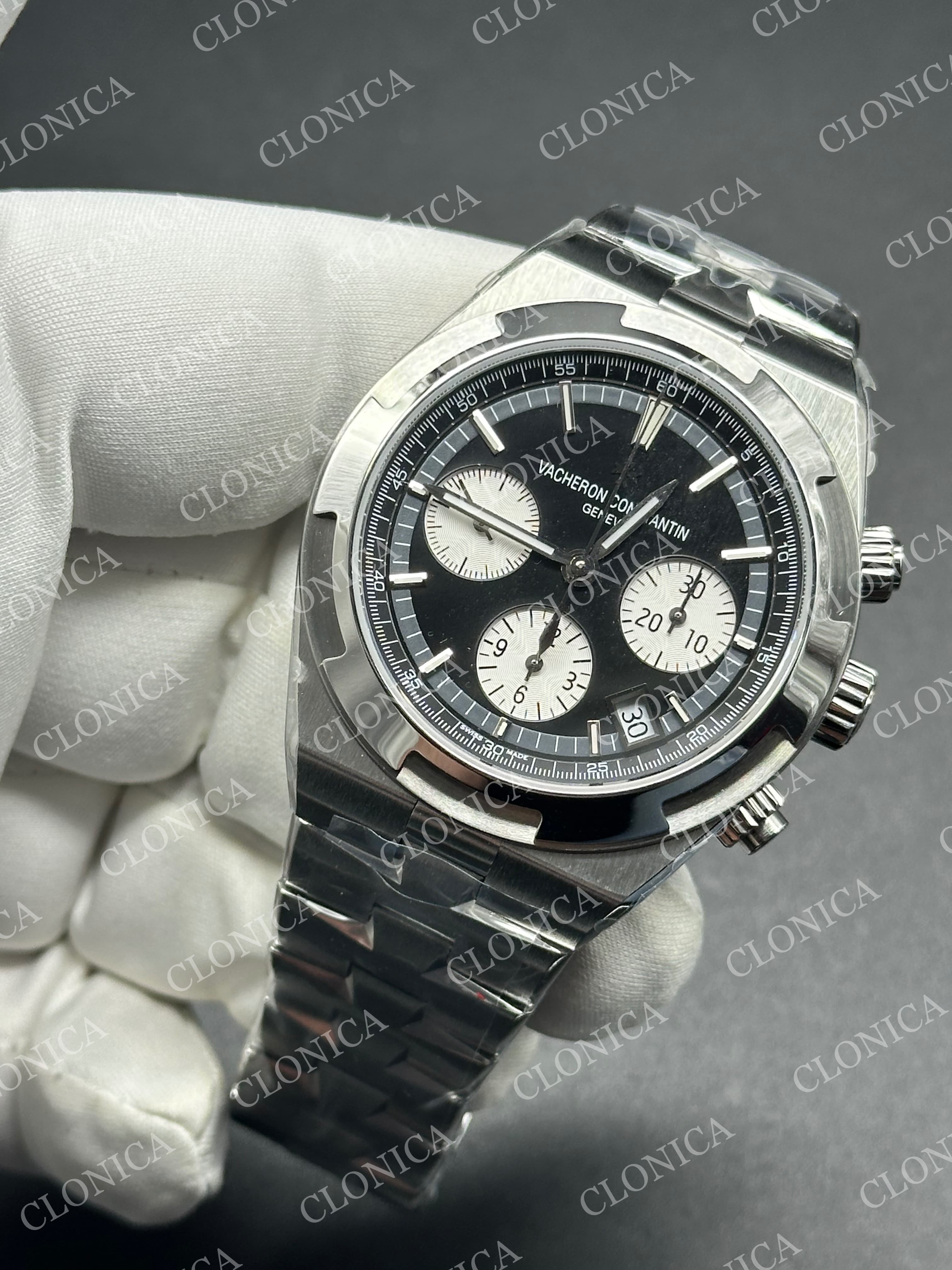 OVERSEAS 4520V SS BLACK/WHITE DIAL ON SS BRACELET A7750 — view 3